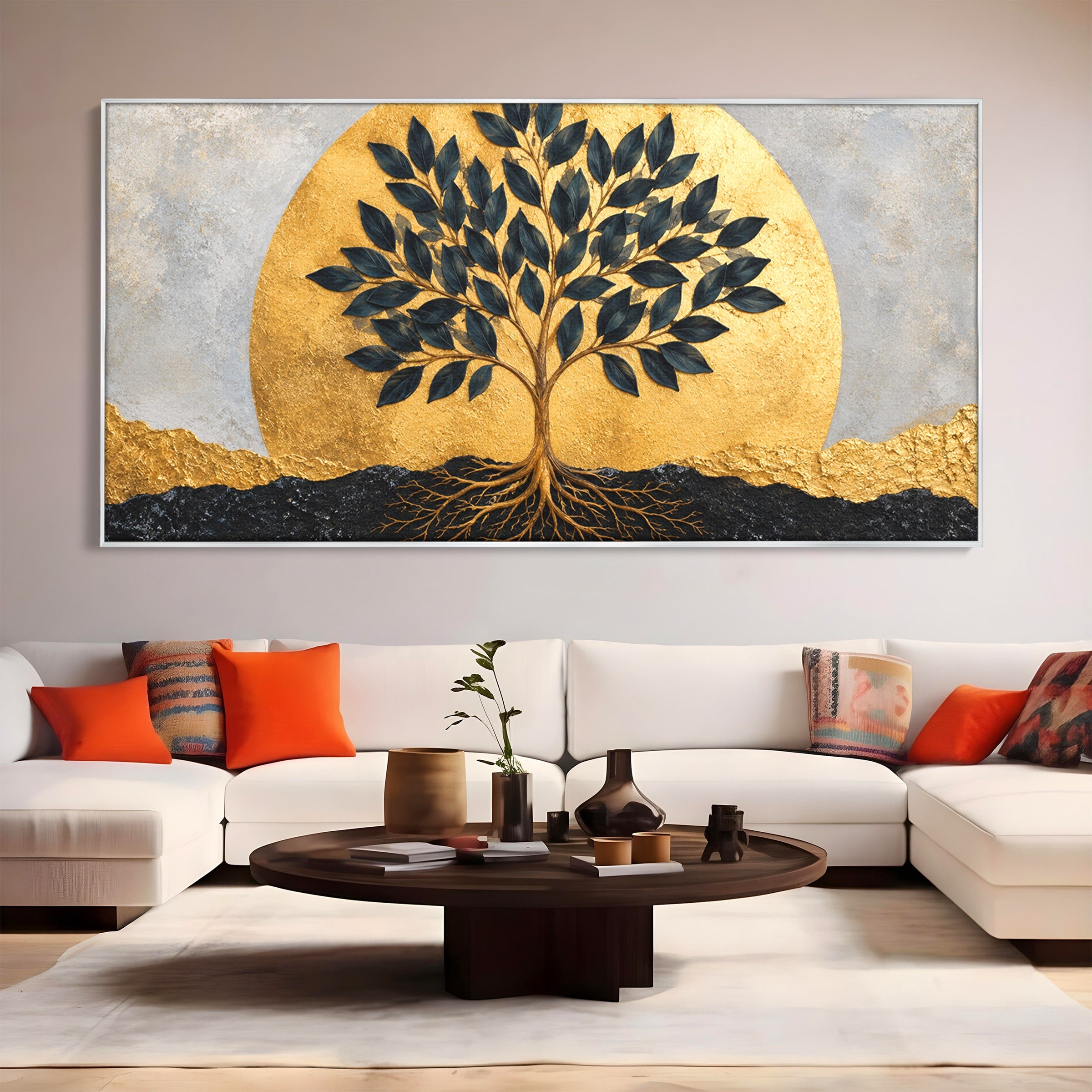 Tablou Canvas Premium LuxCanva® A1892, Arborele Vietii Auriu, Arbore, Viata, Abstract, Eleganta, Living, Culori Vibrante