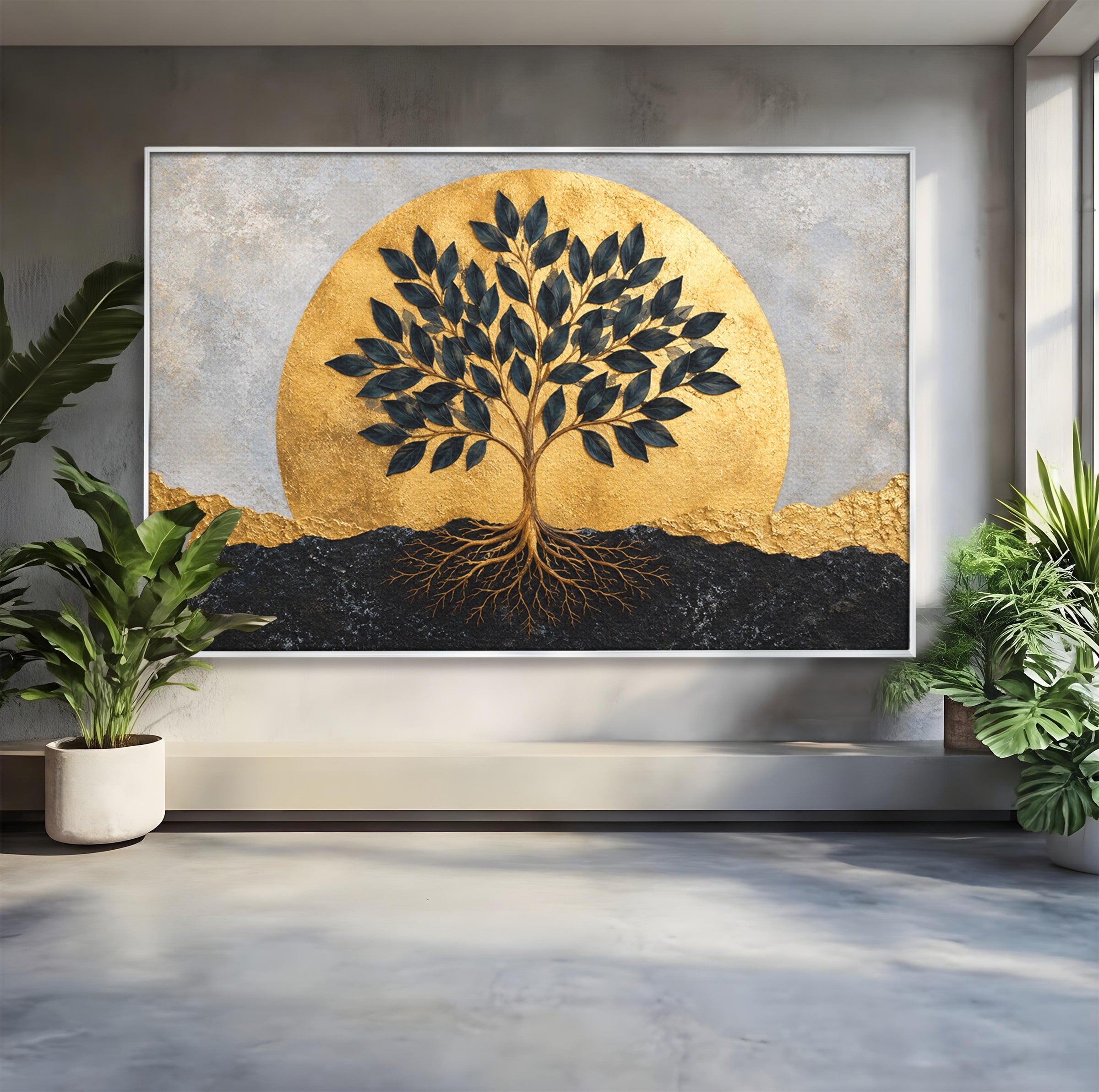 Tablou Canvas Premium LuxCanva® A1892, Arborele Vietii Auriu, Arbore, Viata, Abstract, Eleganta, Living, Culori Vibrante