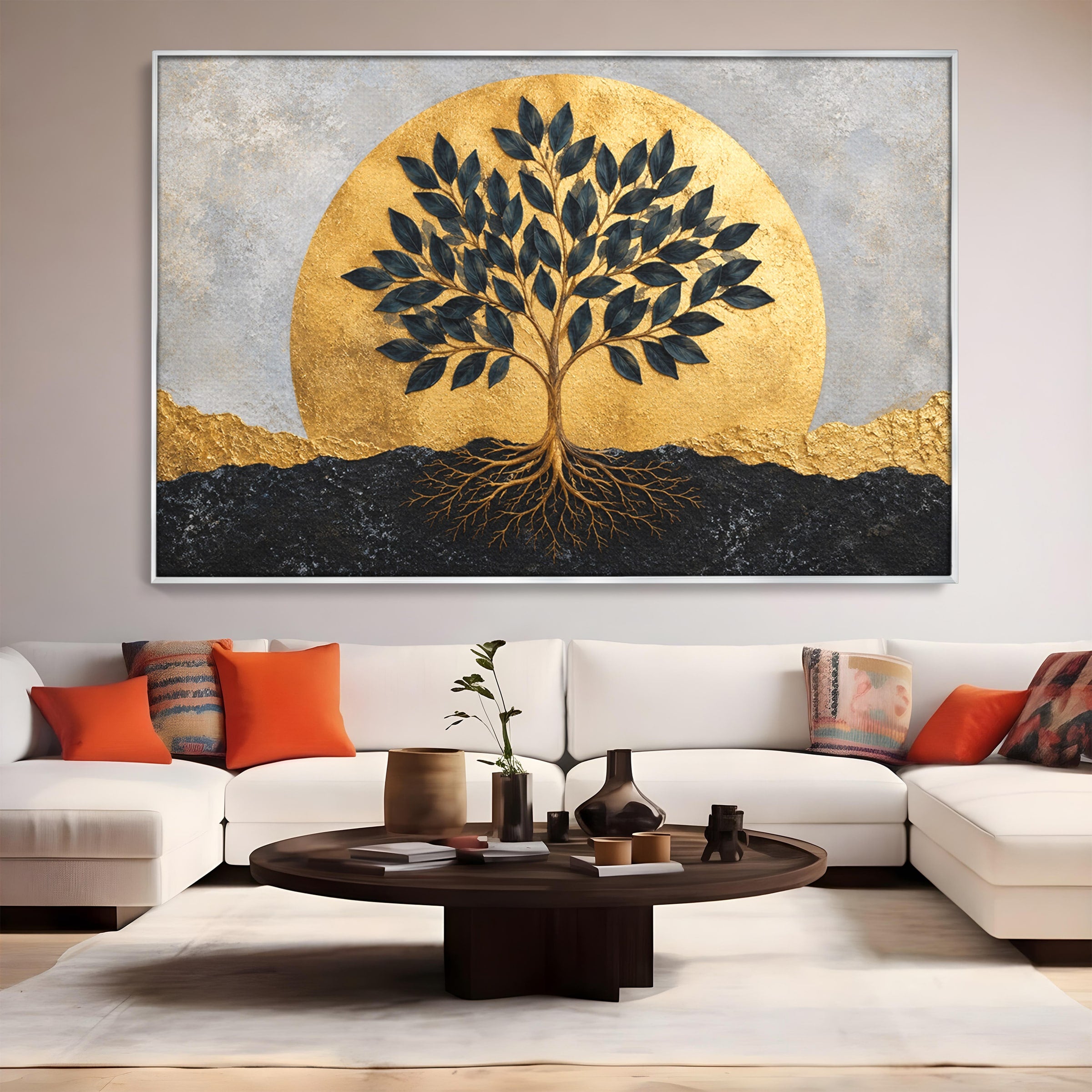 Tablou Canvas Premium LuxCanva® A1892, Arborele Vietii Auriu, Arbore, Viata, Abstract, Eleganta, Living, Culori Vibrante