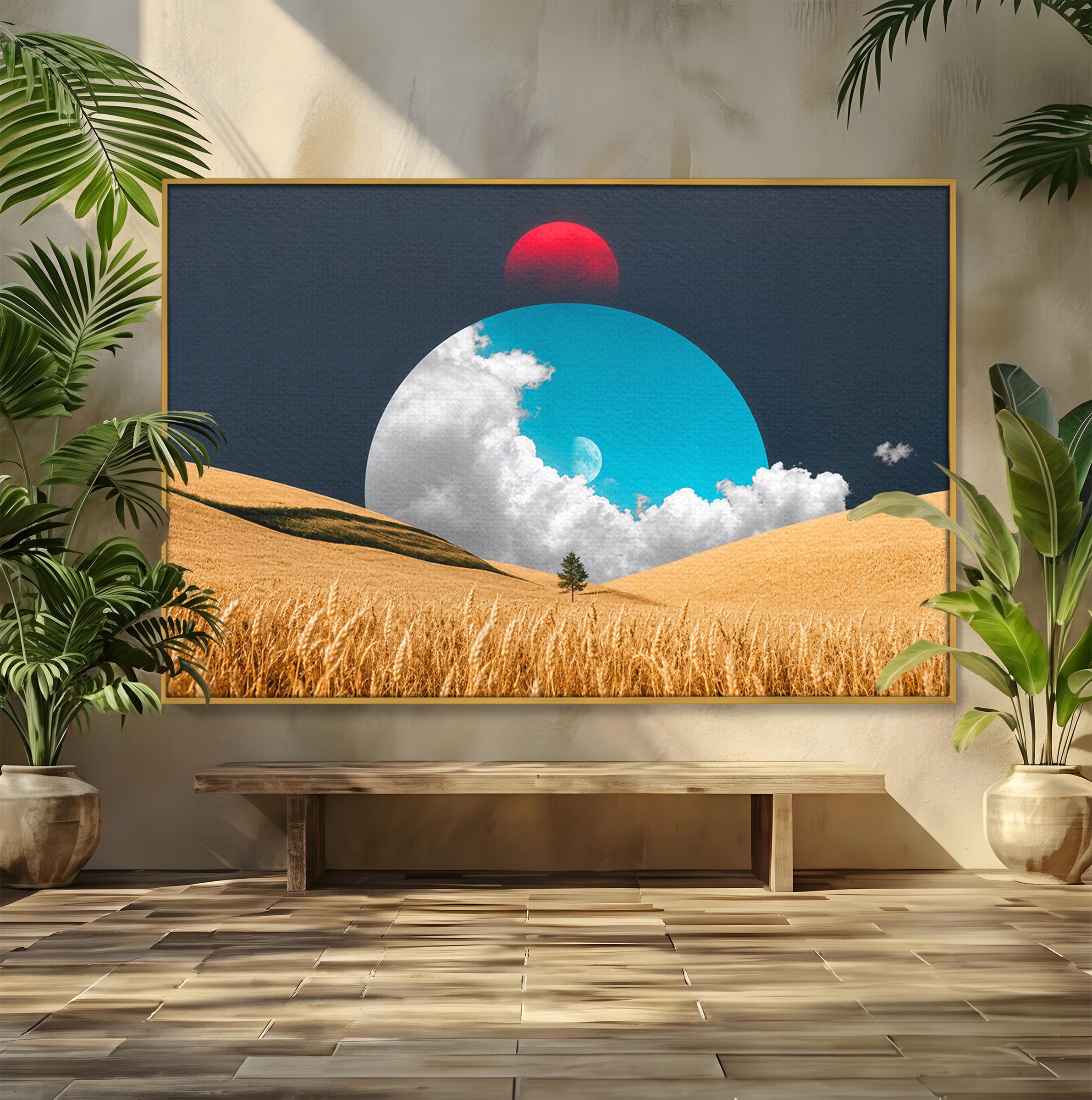 Tablou Canvas Premium LuxCanva® A1893, Peisaj Cosmic, Peisaj, Cosmic, Cereale, Natura, Futurist, Living, Dormitor, Culori Vibrante