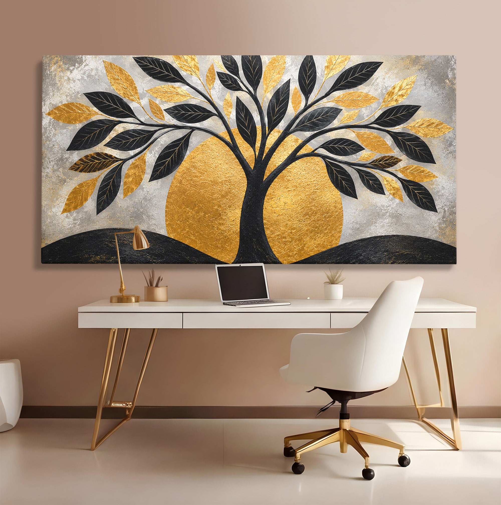 Tablou Canvas Premium LuxCanva® A1894, Copacul De Aur, Copac, Abstract, Eleganta, Natură, Living, Birou, Culori Vibrante