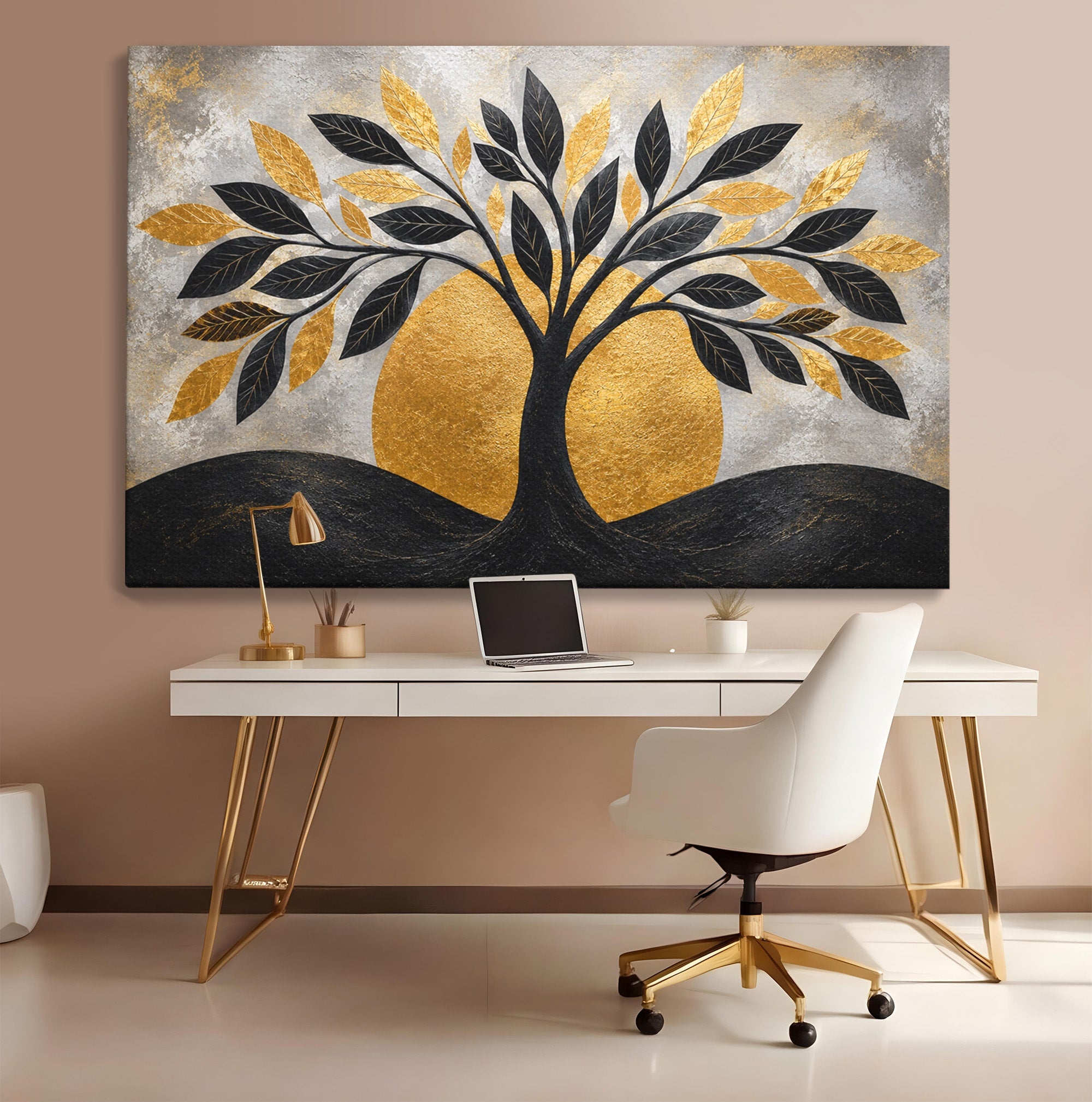 Tablou Canvas Premium LuxCanva® A1894, Copacul De Aur, Copac, Abstract, Eleganta, Natură, Living, Birou, Culori Vibrante