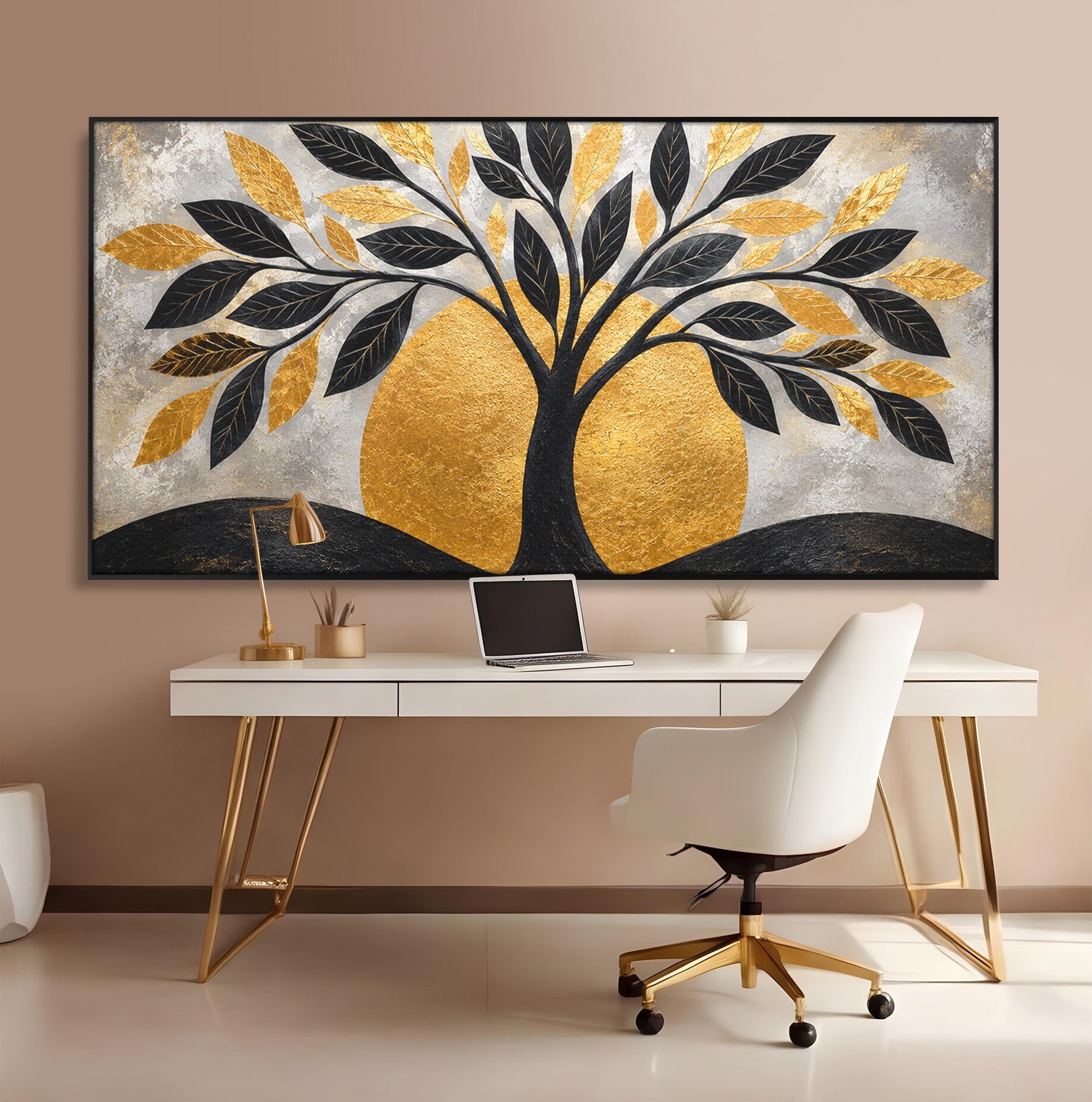 Tablou Canvas Premium LuxCanva® A1894, Copacul De Aur, Copac, Abstract, Eleganta, Natură, Living, Birou, Culori Vibrante