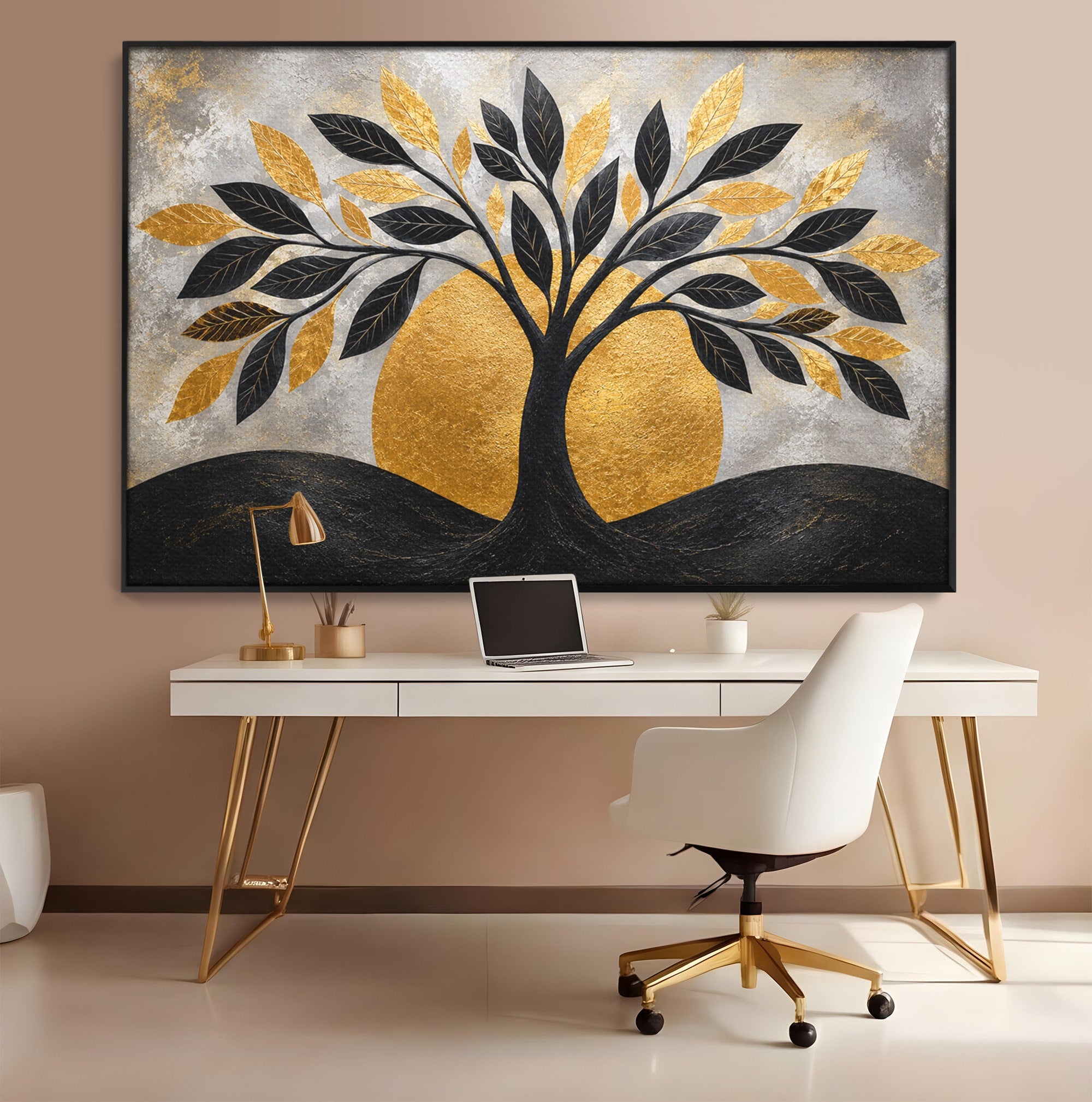 Tablou Canvas Premium LuxCanva® A1894, Copacul De Aur, Copac, Abstract, Eleganta, Natură, Living, Birou, Culori Vibrante