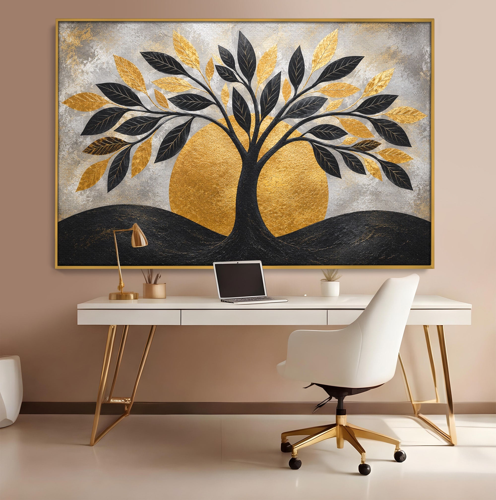 Tablou Canvas Premium LuxCanva® A1894, Copacul De Aur, Copac, Abstract, Eleganta, Natură, Living, Birou, Culori Vibrante