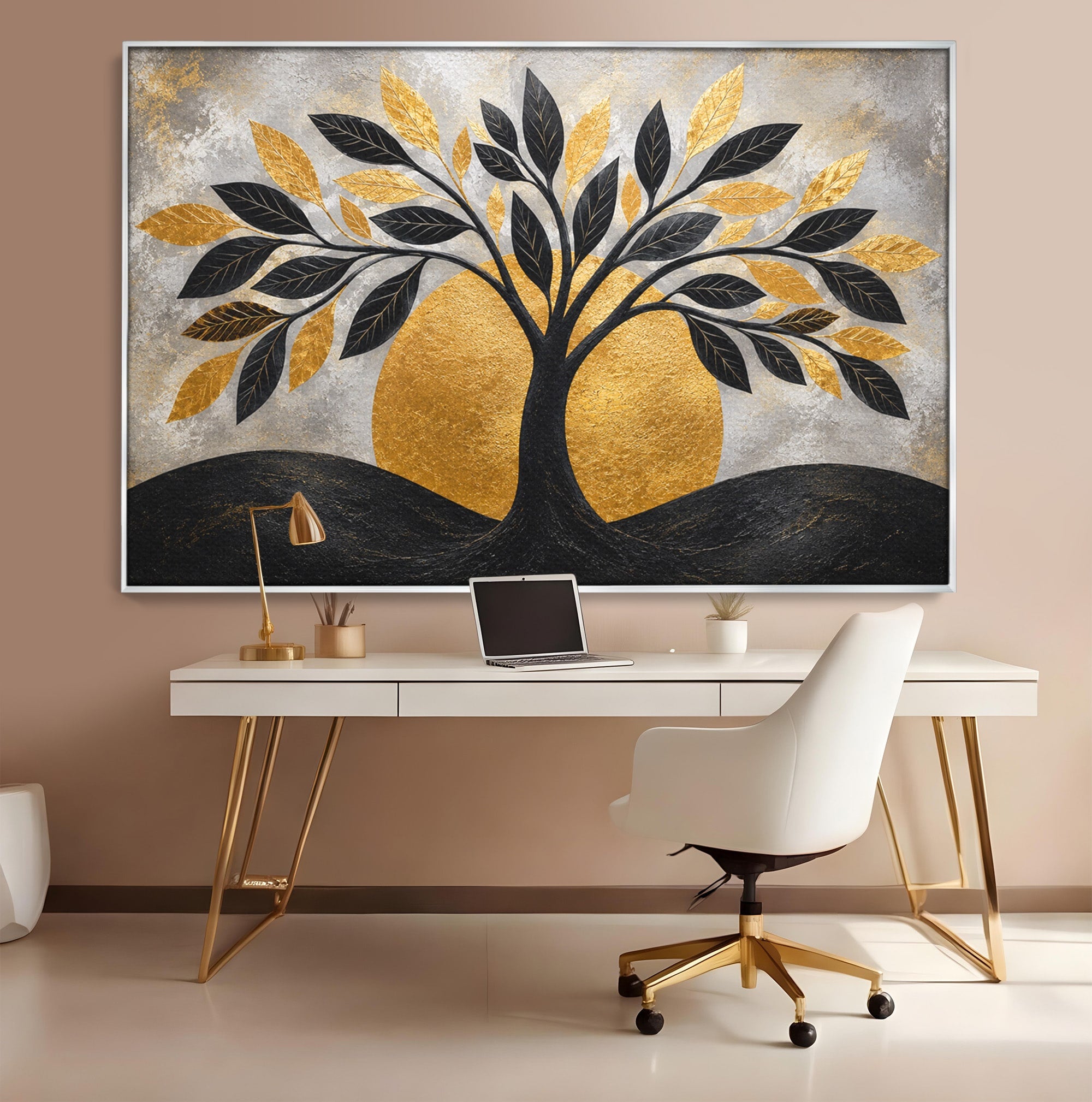 Tablou Canvas Premium LuxCanva® A1894, Copacul De Aur, Copac, Abstract, Eleganta, Natură, Living, Birou, Culori Vibrante