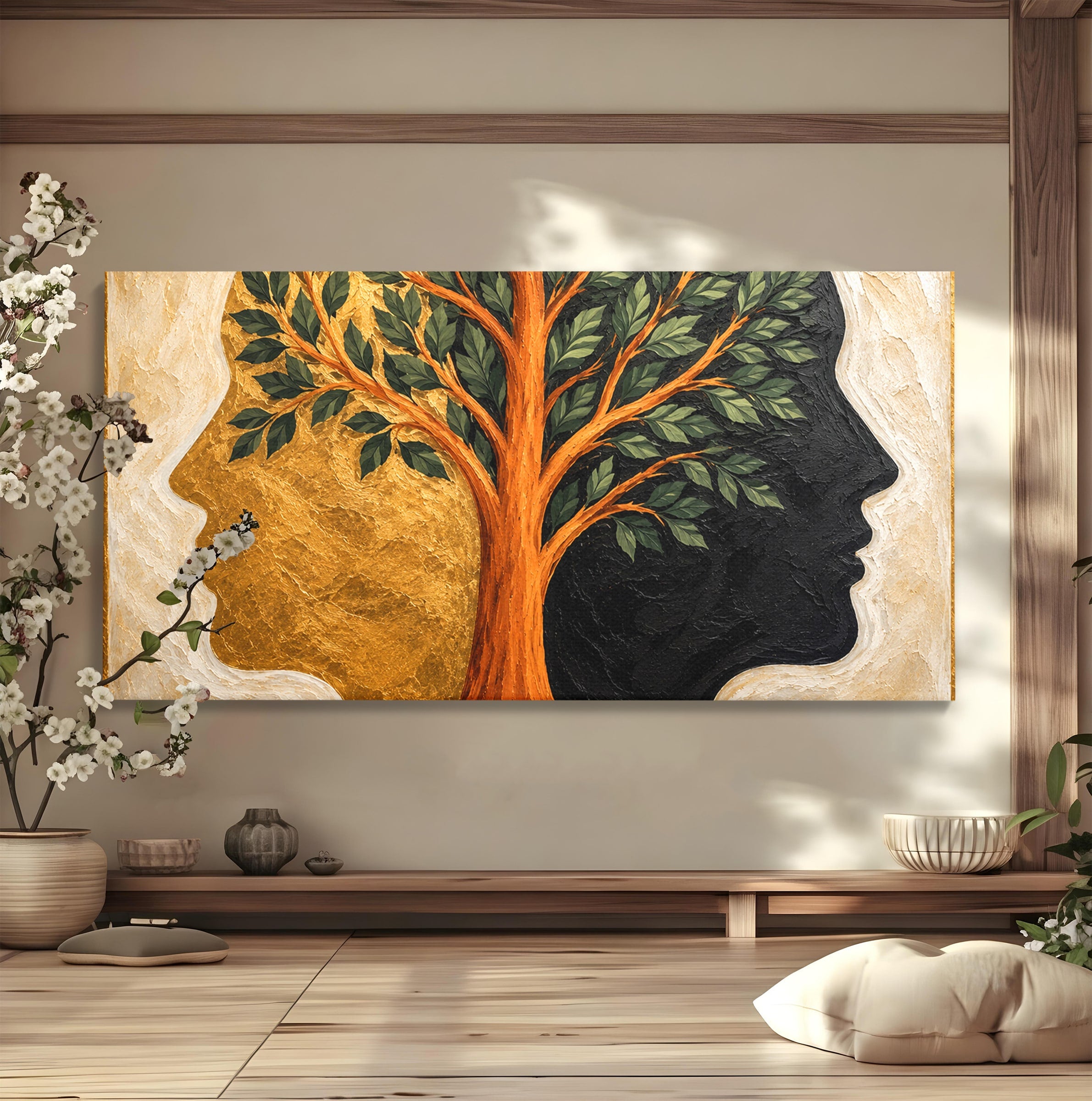 Tablou Canvas Premium LuxCanva® A1895, Arborele Vietii, Arbore, Silhouette, Dualitate, Simbolism, Living, Culori Vibrante