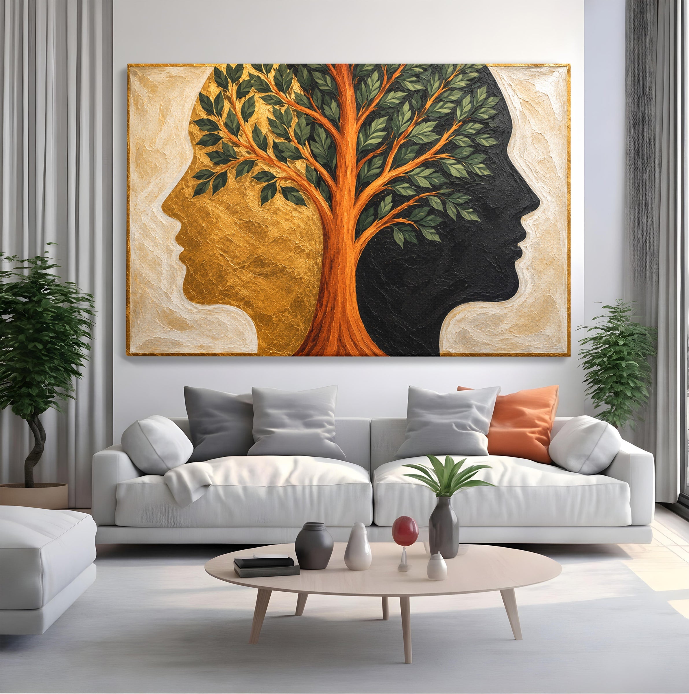 Tablou Canvas Premium LuxCanva® A1895, Arborele Vietii, Arbore, Silhouette, Dualitate, Simbolism, Living, Culori Vibrante