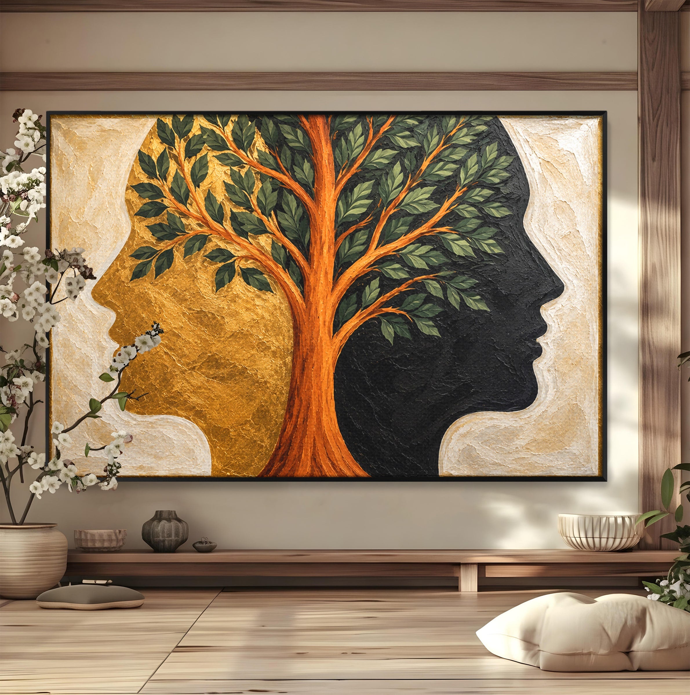 Tablou Canvas Premium LuxCanva® A1895, Arborele Vietii, Arbore, Silhouette, Dualitate, Simbolism, Living, Culori Vibrante