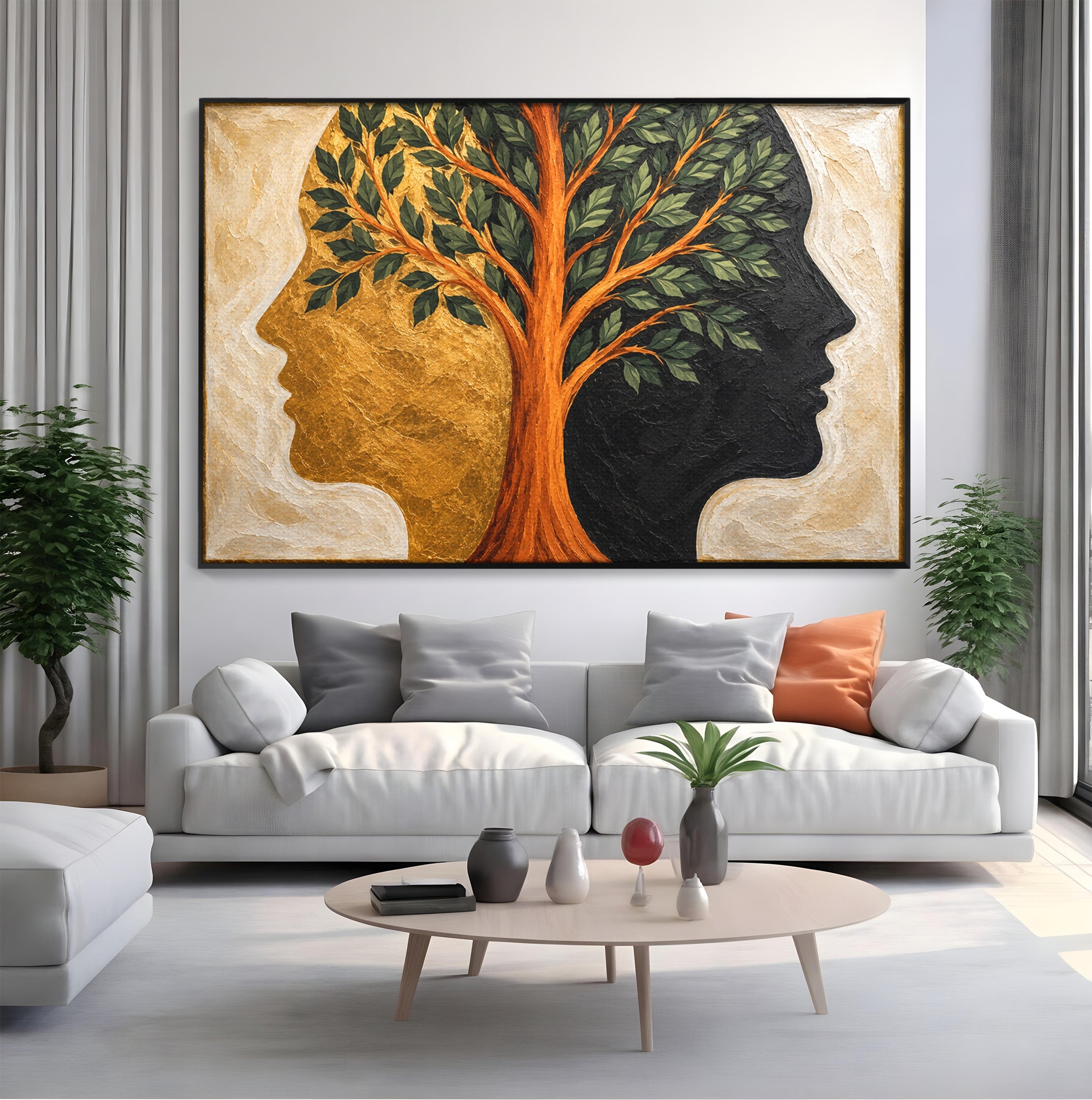 Tablou Canvas Premium LuxCanva® A1895, Arborele Vietii, Arbore, Silhouette, Dualitate, Simbolism, Living, Culori Vibrante
