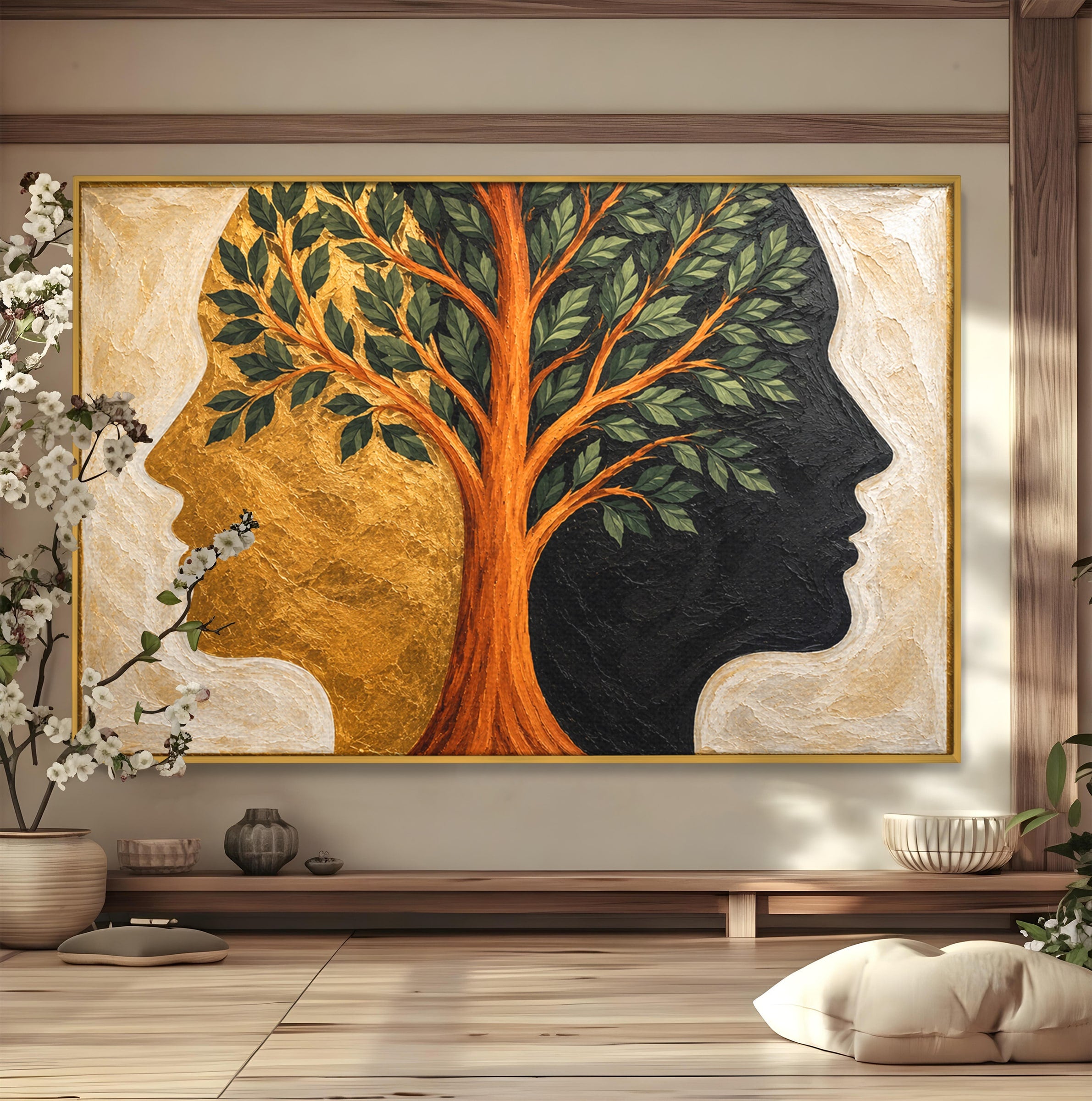 Tablou Canvas Premium LuxCanva® A1895, Arborele Vietii, Arbore, Silhouette, Dualitate, Simbolism, Living, Culori Vibrante