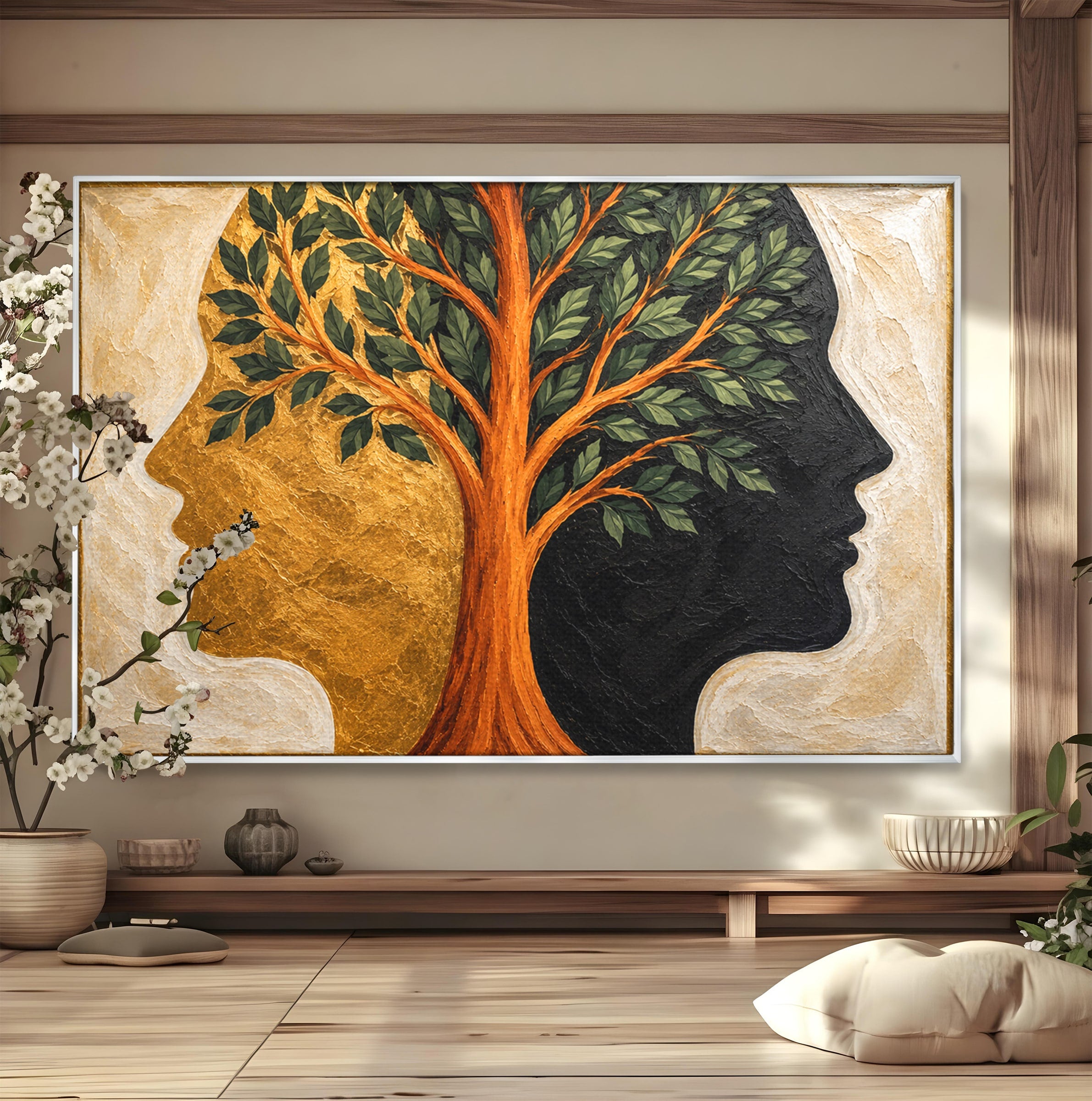 Tablou Canvas Premium LuxCanva® A1895, Arborele Vietii, Arbore, Silhouette, Dualitate, Simbolism, Living, Culori Vibrante
