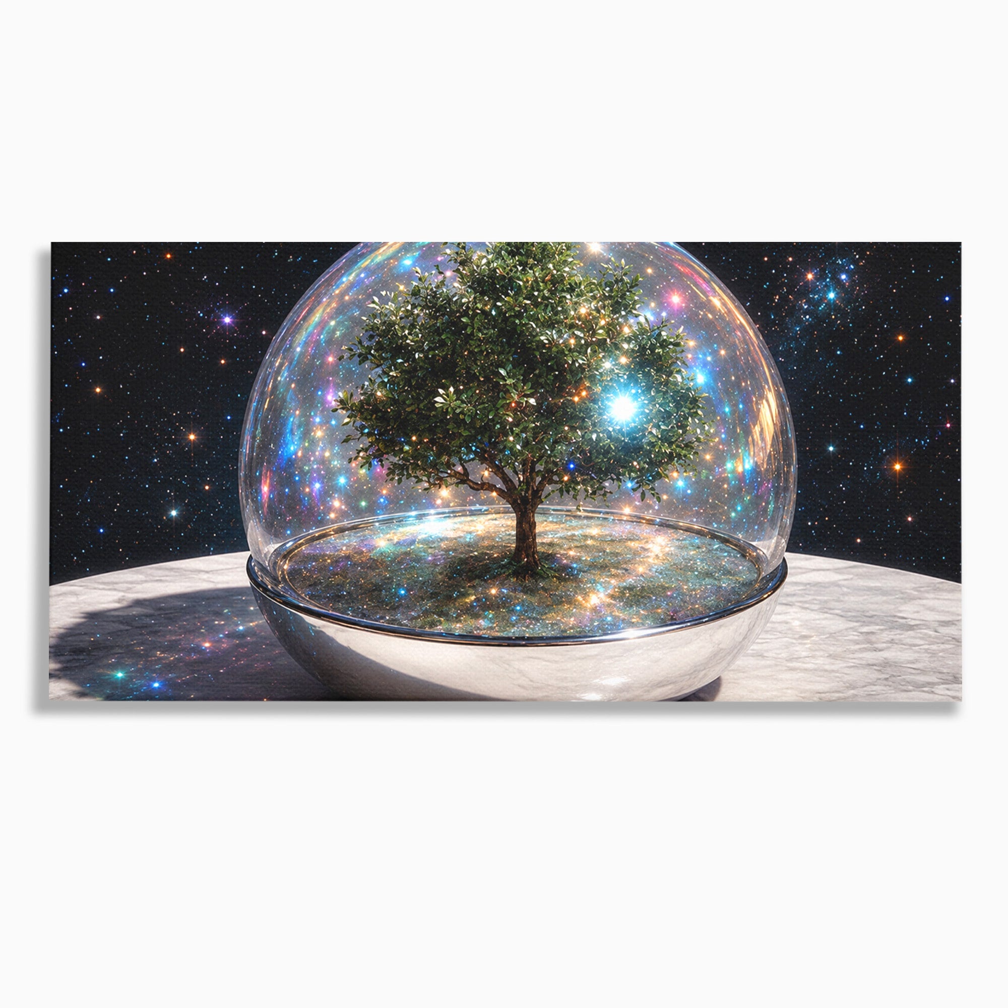 Tablou Canvas Premium LuxCanva® A1896, Copacul Cosmic, Copac, Univers, Sticla, Living, Dormitor, Fantezie, Culori Vibrante