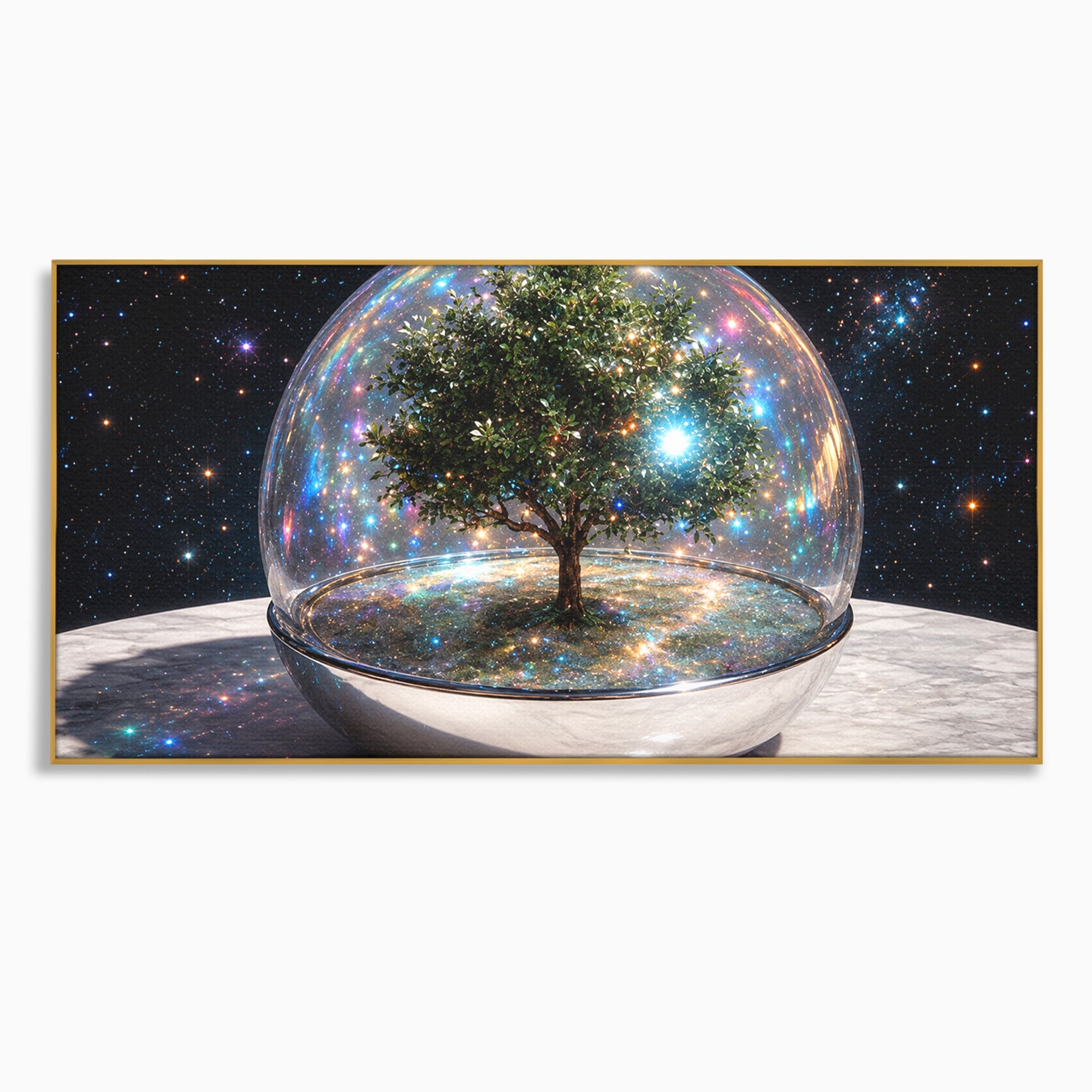 Tablou Canvas Premium LuxCanva® A1896, Copacul Cosmic, Copac, Univers, Sticla, Living, Dormitor, Fantezie, Culori Vibrante