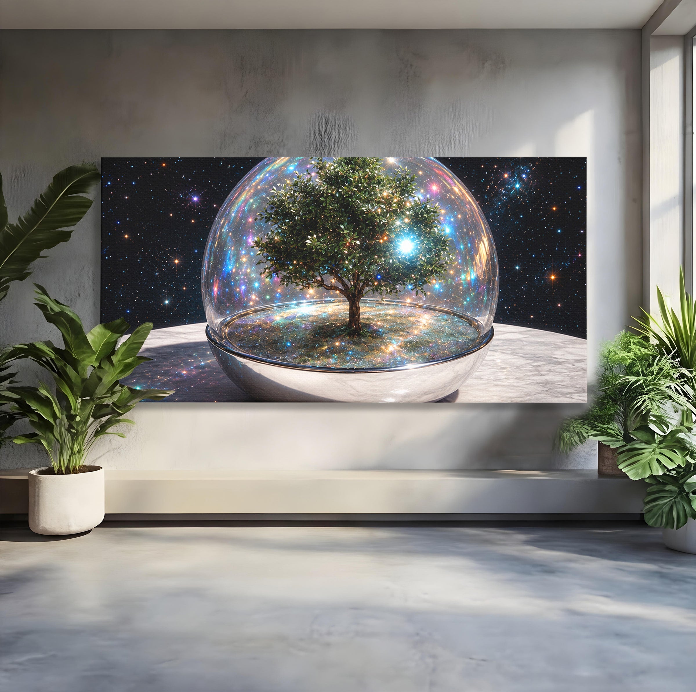 Tablou Canvas Premium LuxCanva® A1896, Copacul Cosmic, Copac, Univers, Sticla, Living, Dormitor, Fantezie, Culori Vibrante