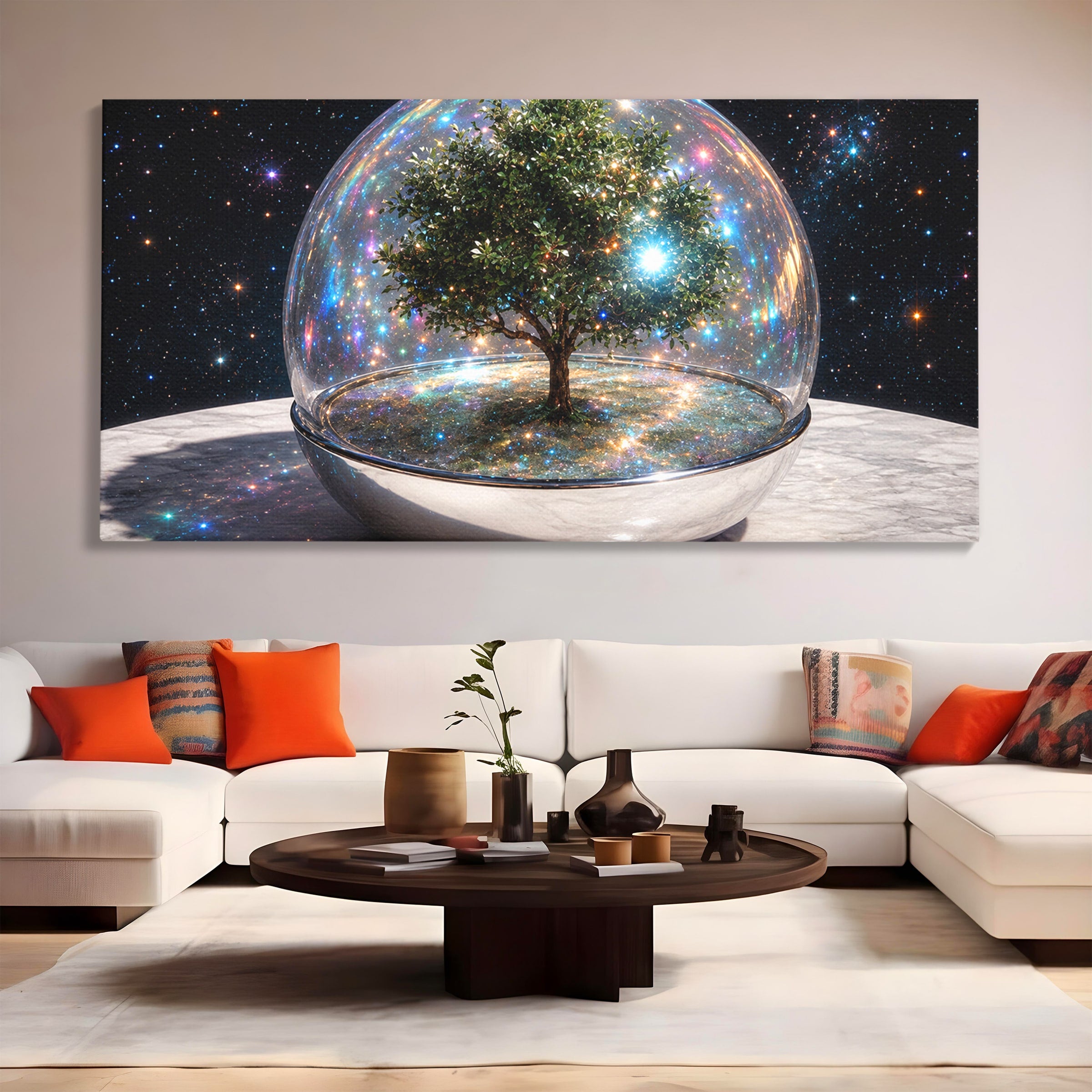 Tablou Canvas Premium LuxCanva® A1896, Copacul Cosmic, Copac, Univers, Sticla, Living, Dormitor, Fantezie, Culori Vibrante