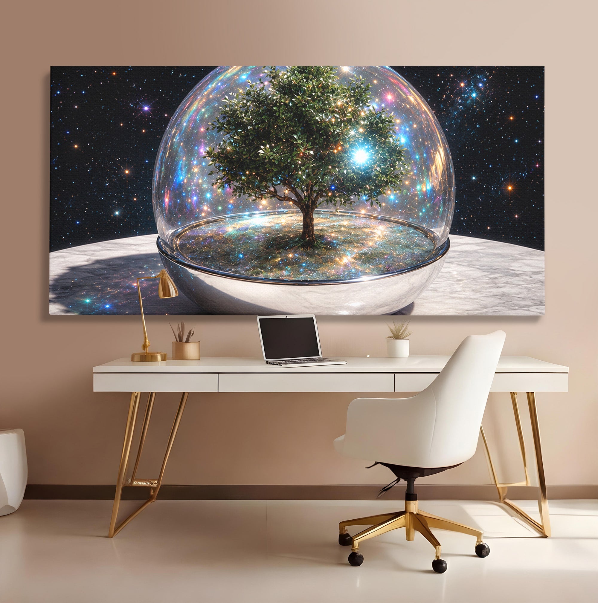 Tablou Canvas Premium LuxCanva® A1896, Copacul Cosmic, Copac, Univers, Sticla, Living, Dormitor, Fantezie, Culori Vibrante