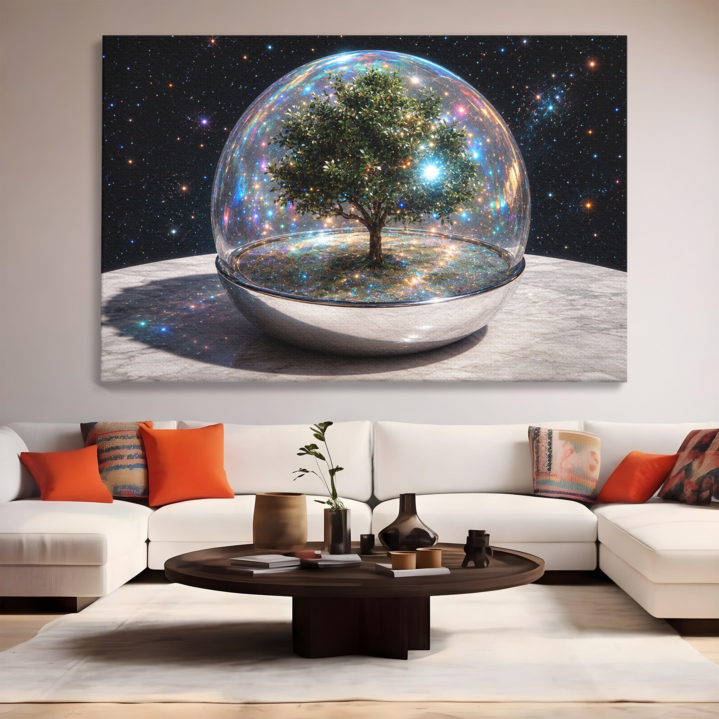 Tablou Canvas Premium LuxCanva® A1896, Copacul Cosmic, Copac, Univers, Sticla, Living, Dormitor, Fantezie, Culori Vibrante
