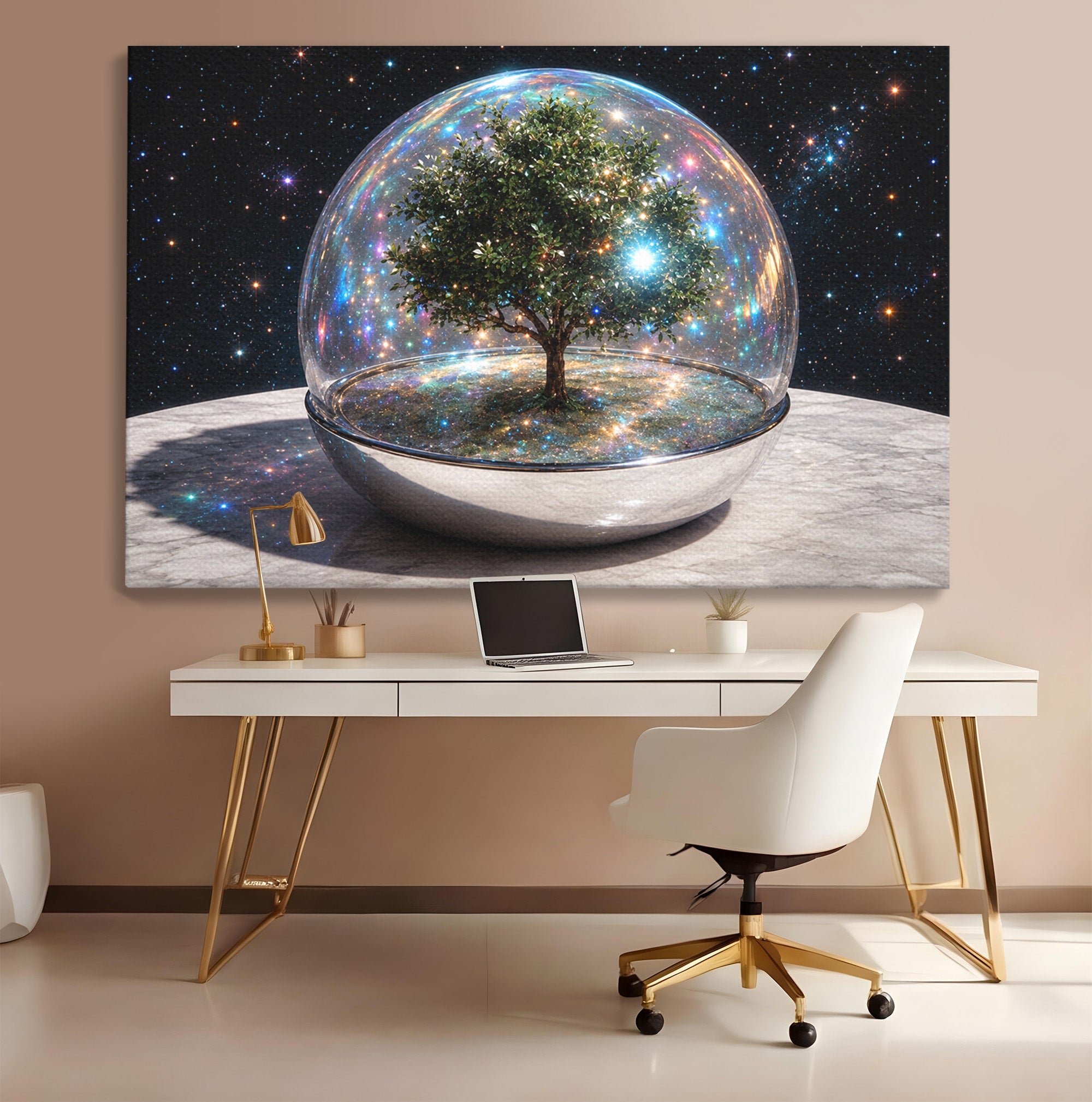Tablou Canvas Premium LuxCanva® A1896, Copacul Cosmic, Copac, Univers, Sticla, Living, Dormitor, Fantezie, Culori Vibrante