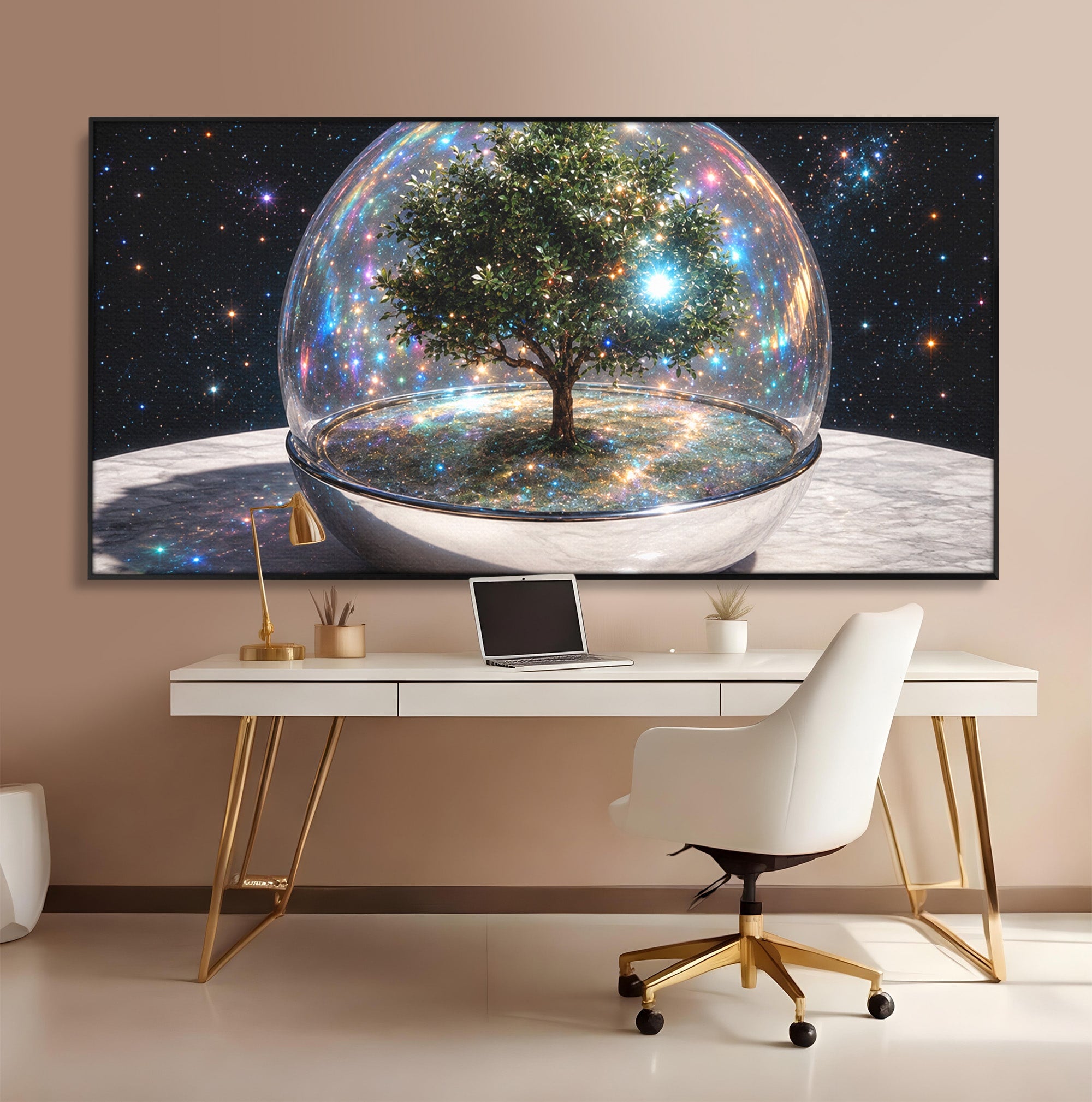 Tablou Canvas Premium LuxCanva® A1896, Copacul Cosmic, Copac, Univers, Sticla, Living, Dormitor, Fantezie, Culori Vibrante