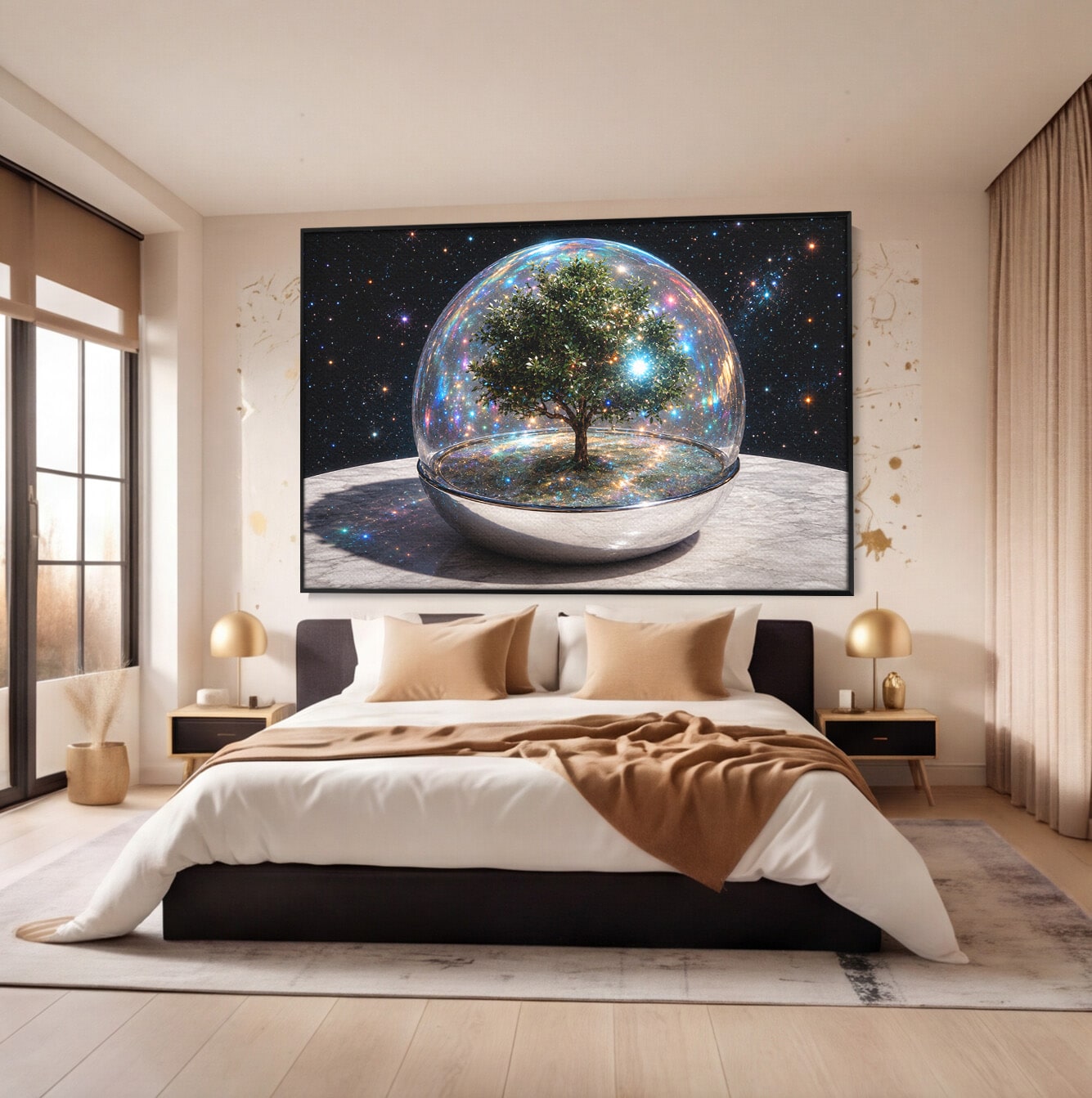 Tablou Canvas Premium LuxCanva® A1896, Copacul Cosmic, Copac, Univers, Sticla, Living, Dormitor, Fantezie, Culori Vibrante