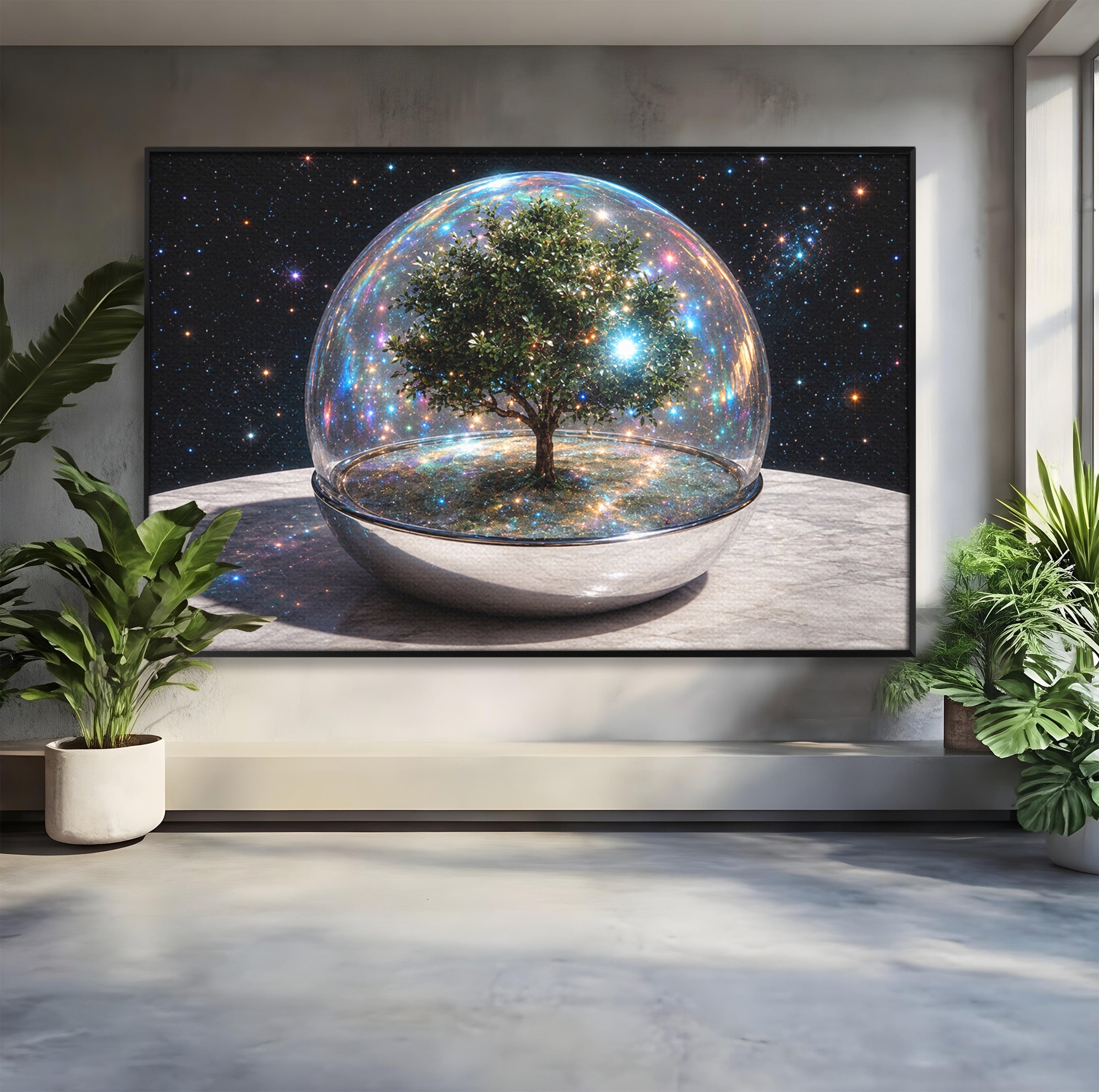Tablou Canvas Premium LuxCanva® A1896, Copacul Cosmic, Copac, Univers, Sticla, Living, Dormitor, Fantezie, Culori Vibrante