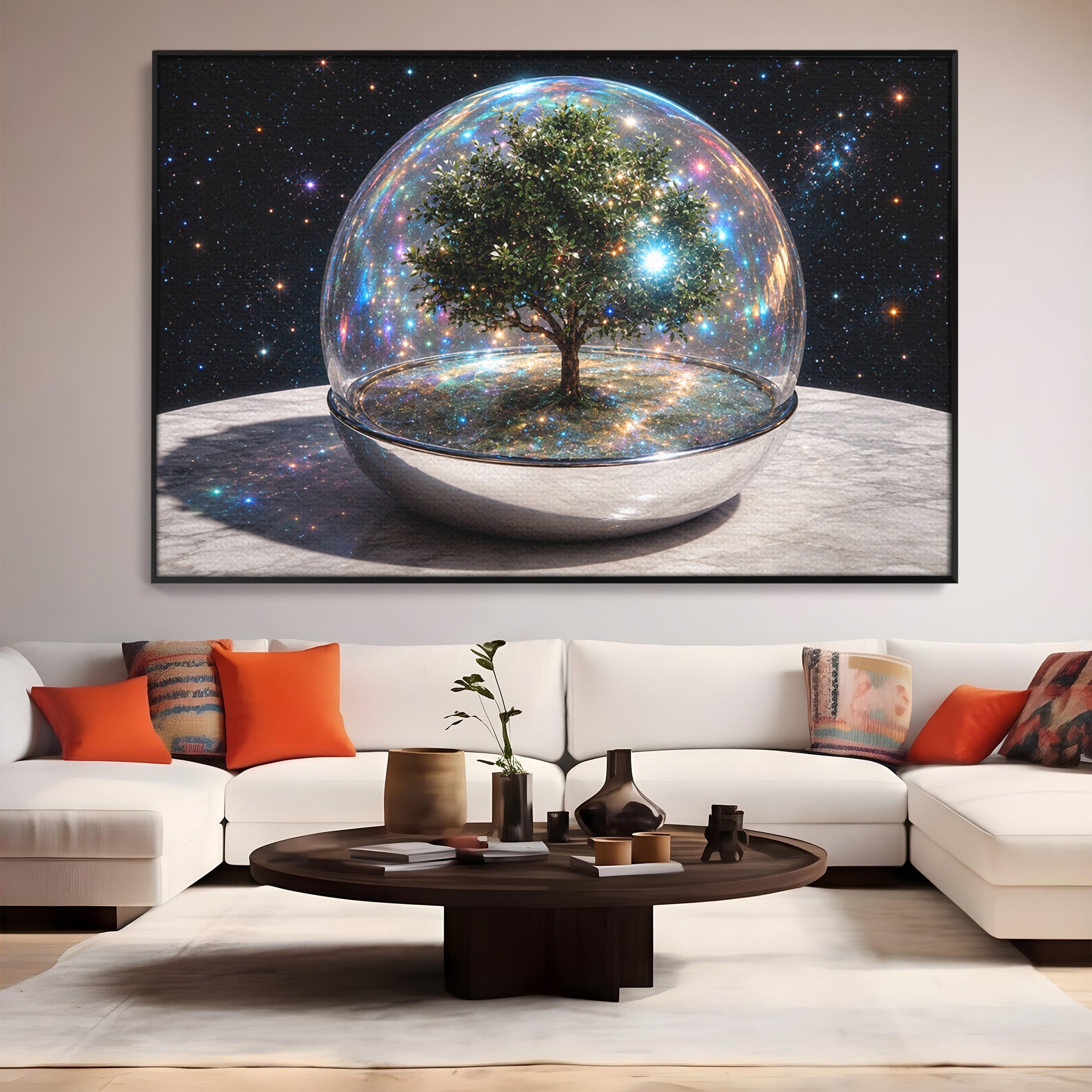 Tablou Canvas Premium LuxCanva® A1896, Copacul Cosmic, Copac, Univers, Sticla, Living, Dormitor, Fantezie, Culori Vibrante