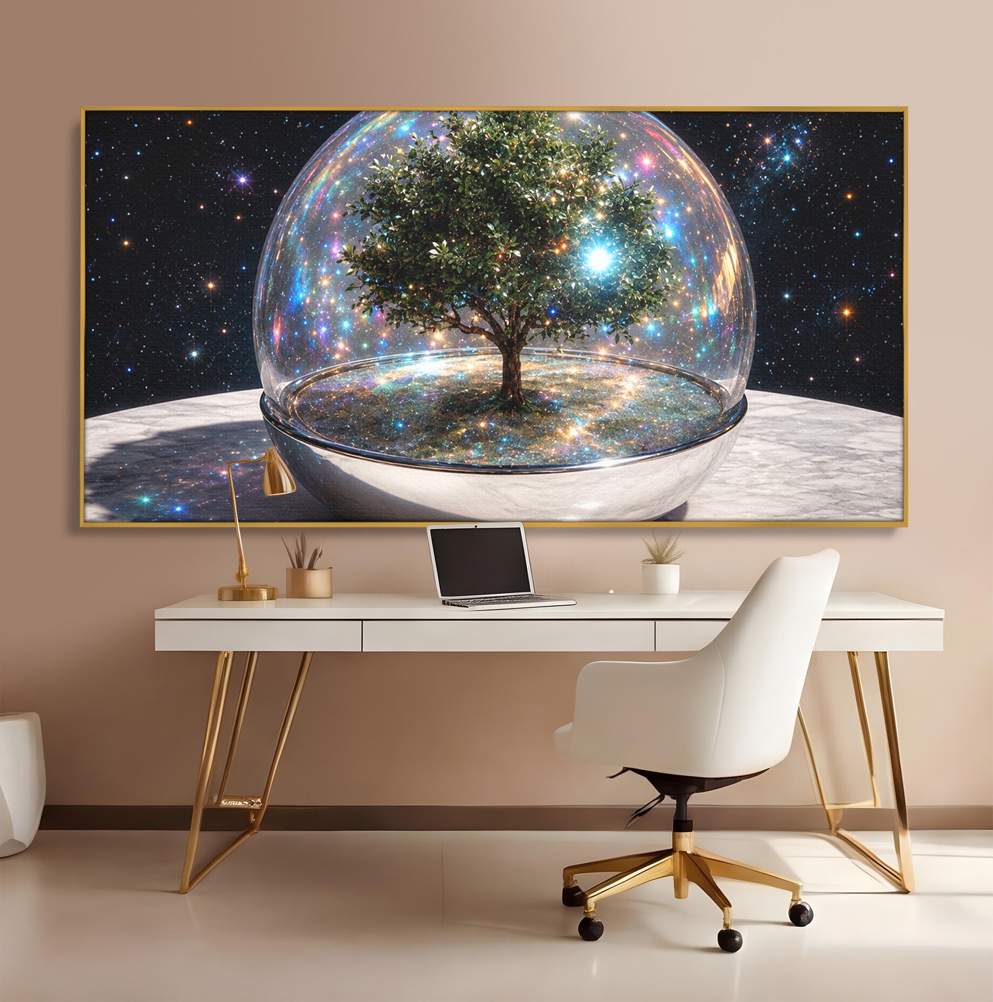Tablou Canvas Premium LuxCanva® A1896, Copacul Cosmic, Copac, Univers, Sticla, Living, Dormitor, Fantezie, Culori Vibrante