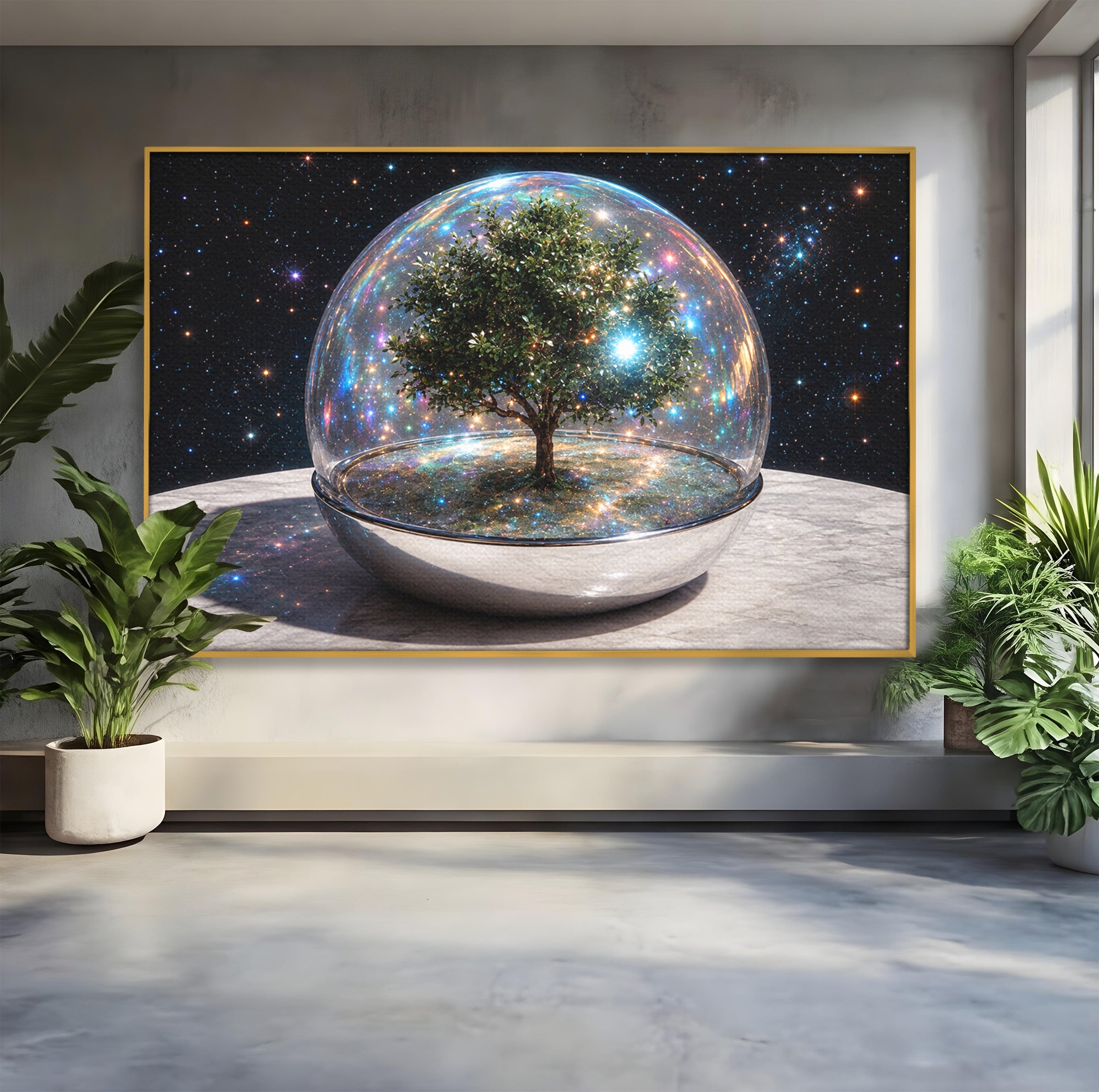 Tablou Canvas Premium LuxCanva® A1896, Copacul Cosmic, Copac, Univers, Sticla, Living, Dormitor, Fantezie, Culori Vibrante