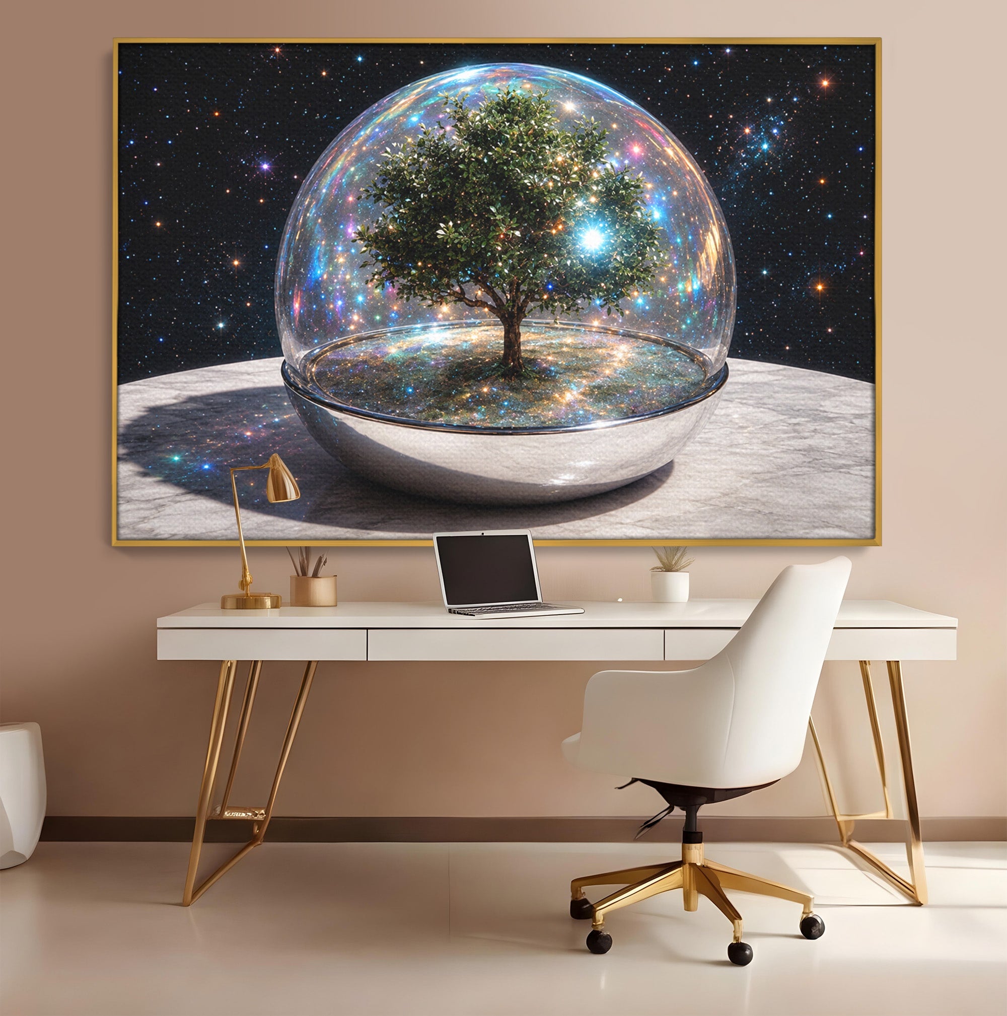 Tablou Canvas Premium LuxCanva® A1896, Copacul Cosmic, Copac, Univers, Sticla, Living, Dormitor, Fantezie, Culori Vibrante