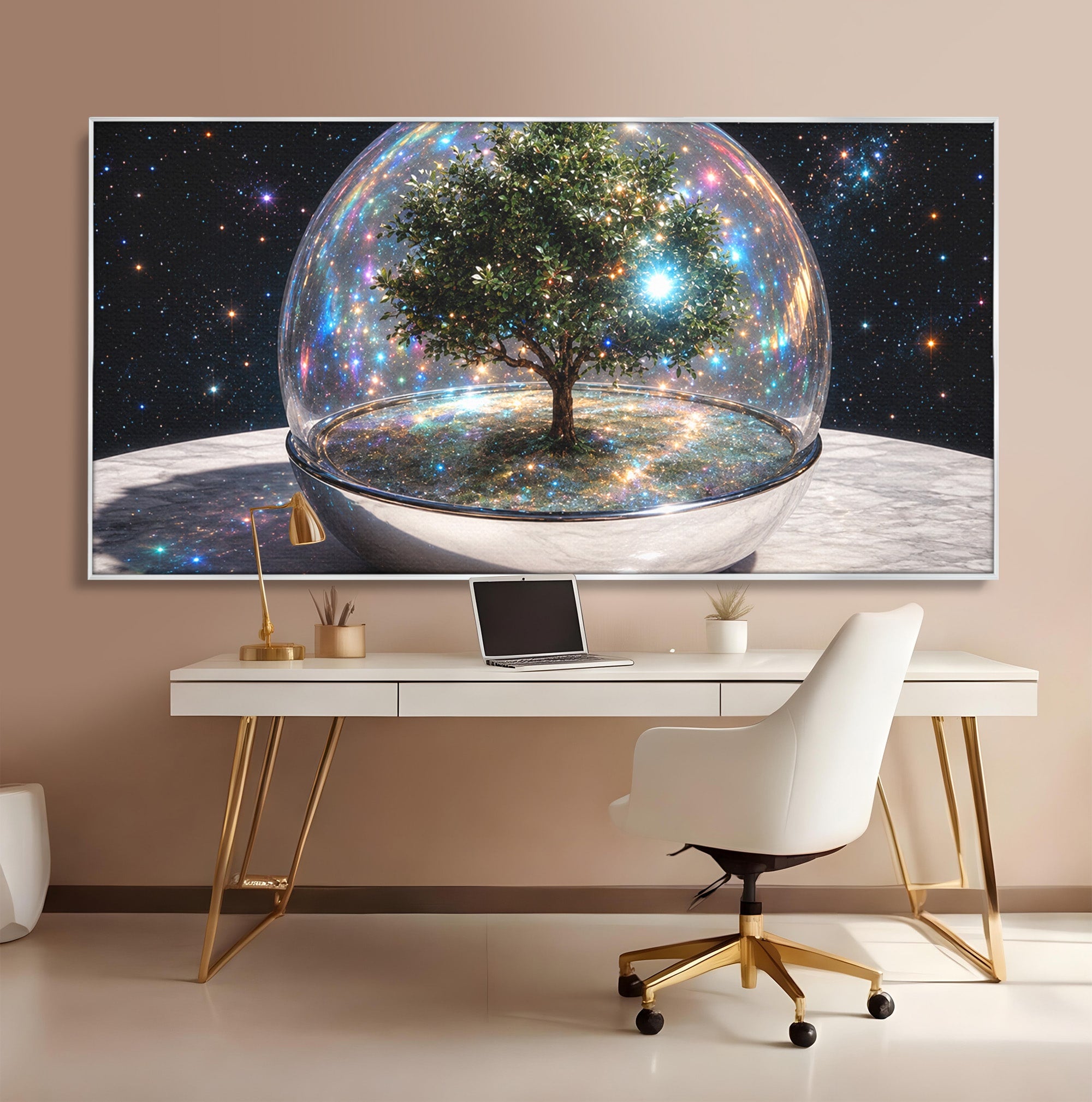 Tablou Canvas Premium LuxCanva® A1896, Copacul Cosmic, Copac, Univers, Sticla, Living, Dormitor, Fantezie, Culori Vibrante