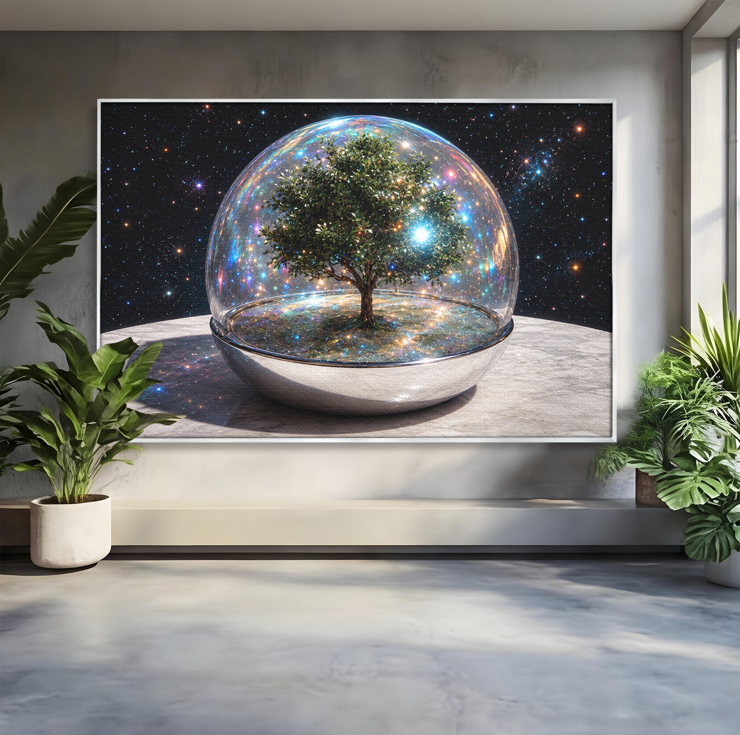 Tablou Canvas Premium LuxCanva® A1896, Copacul Cosmic, Copac, Univers, Sticla, Living, Dormitor, Fantezie, Culori Vibrante