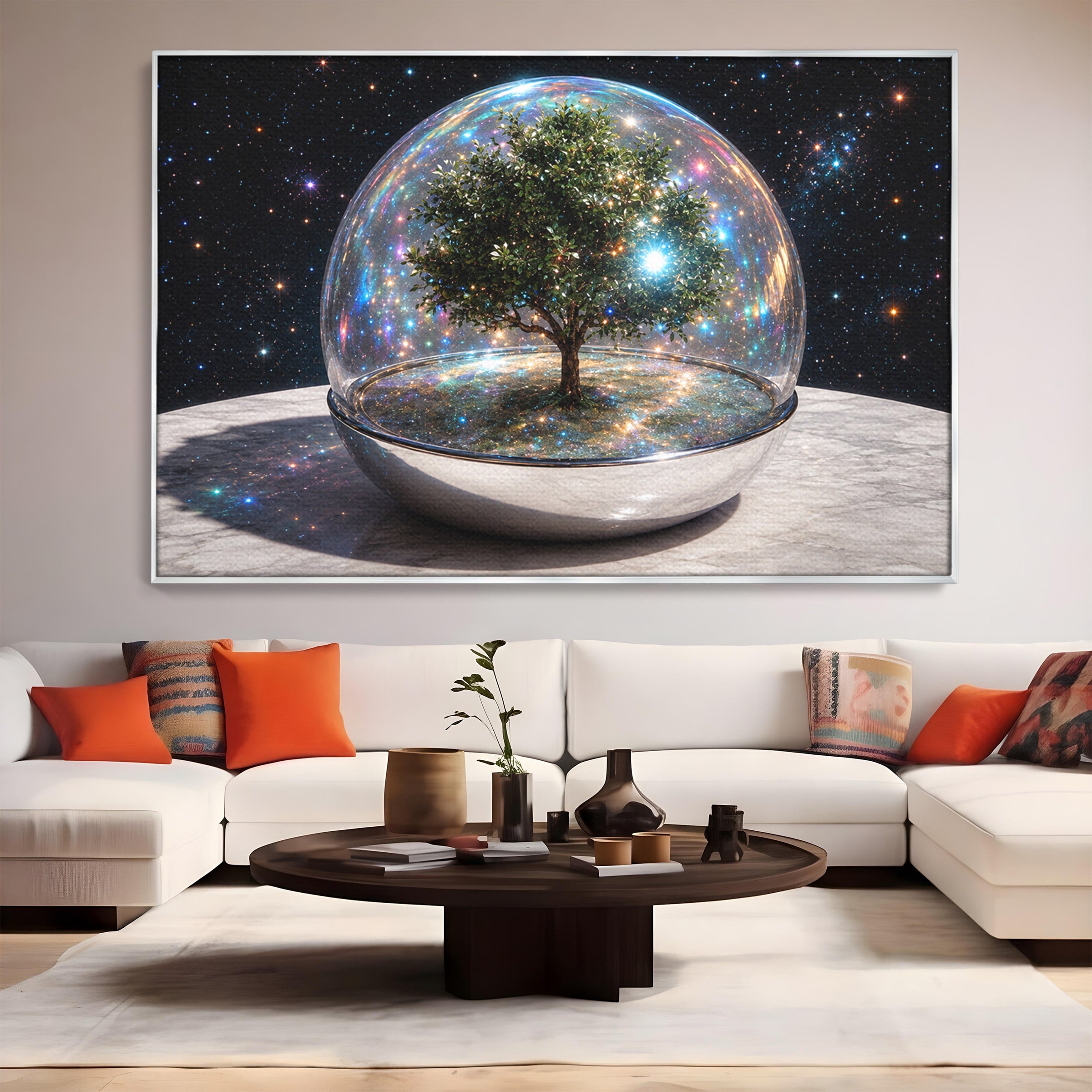 Tablou Canvas Premium LuxCanva® A1896, Copacul Cosmic, Copac, Univers, Sticla, Living, Dormitor, Fantezie, Culori Vibrante