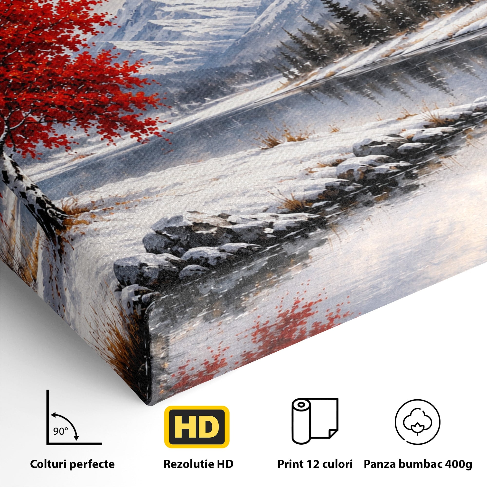 Tablou Canvas Premium LuxCanva® A1897, Armonie De Iarna, Peisaj, Iarna, Munte, Lac, Living, Natura, Culori Vibrante
