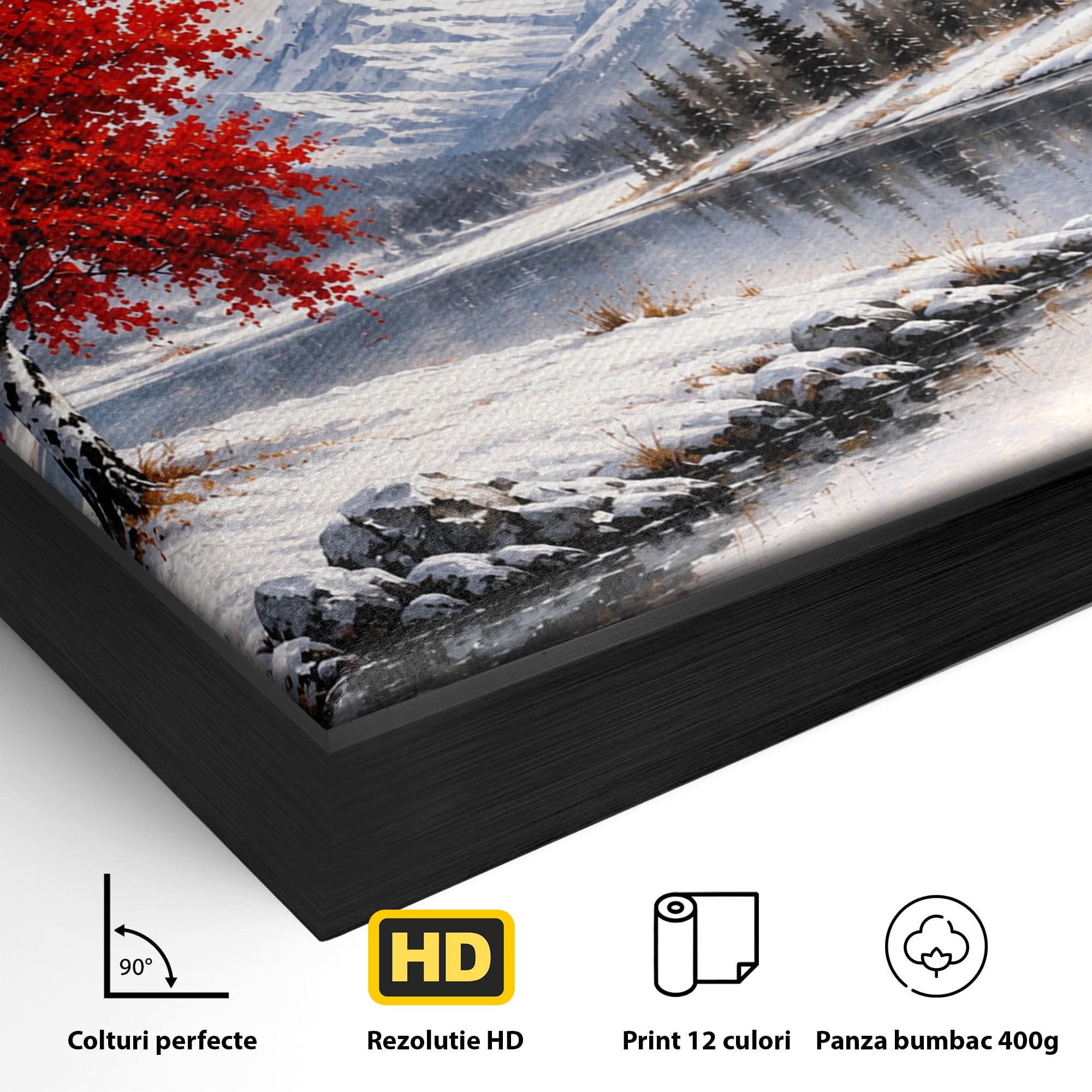 Tablou Canvas Premium LuxCanva® A1897, Armonie De Iarna, Peisaj, Iarna, Munte, Lac, Living, Natura, Culori Vibrante