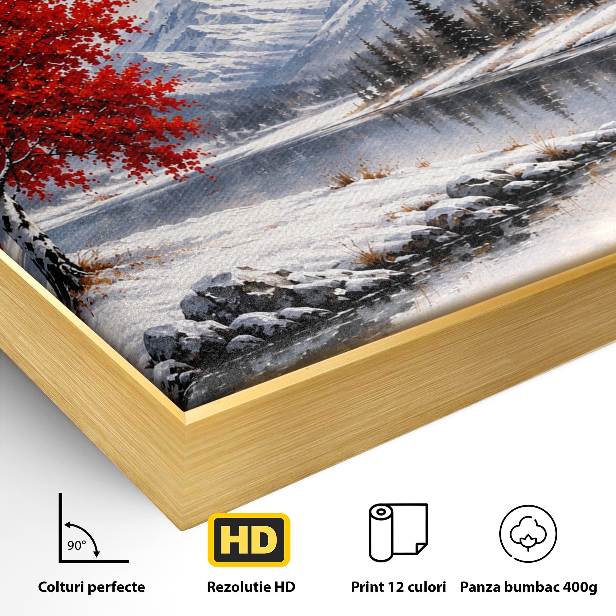 Tablou Canvas Premium LuxCanva® A1897, Armonie De Iarna, Peisaj, Iarna, Munte, Lac, Living, Natura, Culori Vibrante