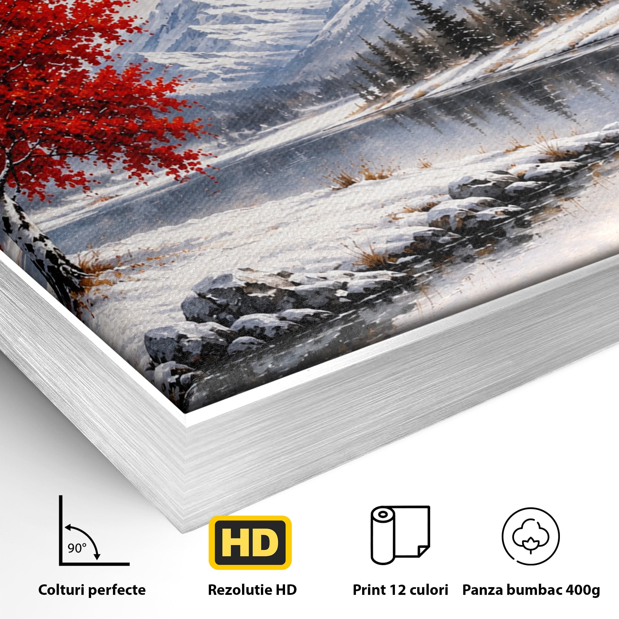 Tablou Canvas Premium LuxCanva® A1897, Armonie De Iarna, Peisaj, Iarna, Munte, Lac, Living, Natura, Culori Vibrante