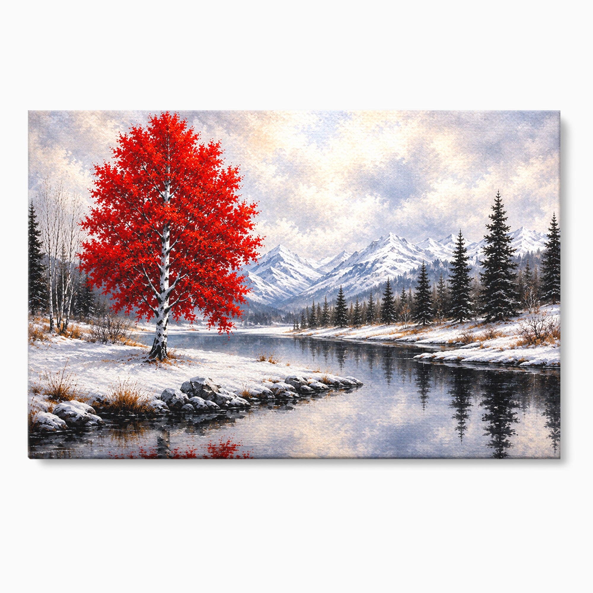 Tablou Canvas Premium LuxCanva® A1897, Armonie De Iarna, Peisaj, Iarna, Munte, Lac, Living, Natura, Culori Vibrante