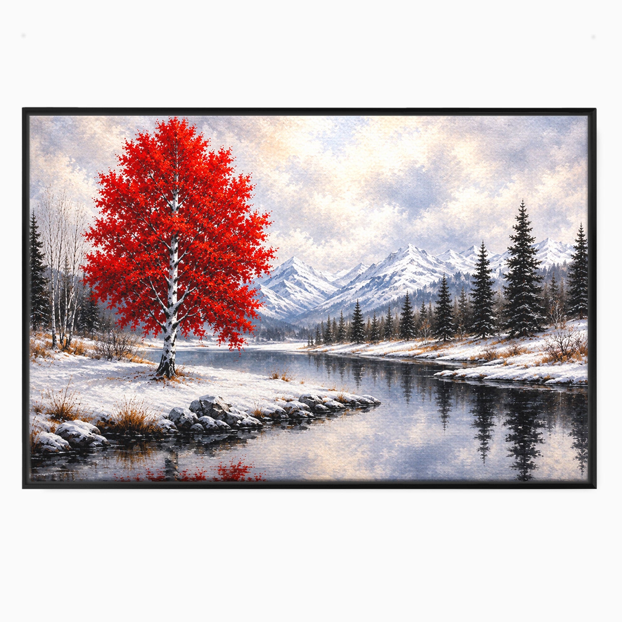Tablou Canvas Premium LuxCanva® A1897, Armonie De Iarna, Peisaj, Iarna, Munte, Lac, Living, Natura, Culori Vibrante