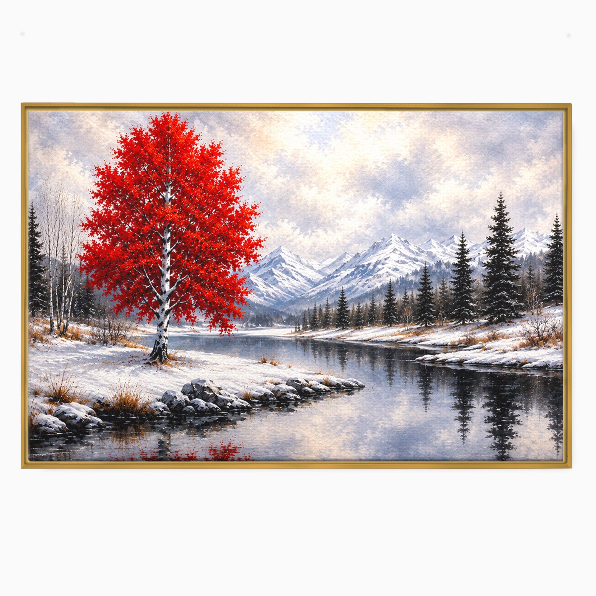 Tablou Canvas Premium LuxCanva® A1897, Armonie De Iarna, Peisaj, Iarna, Munte, Lac, Living, Natura, Culori Vibrante