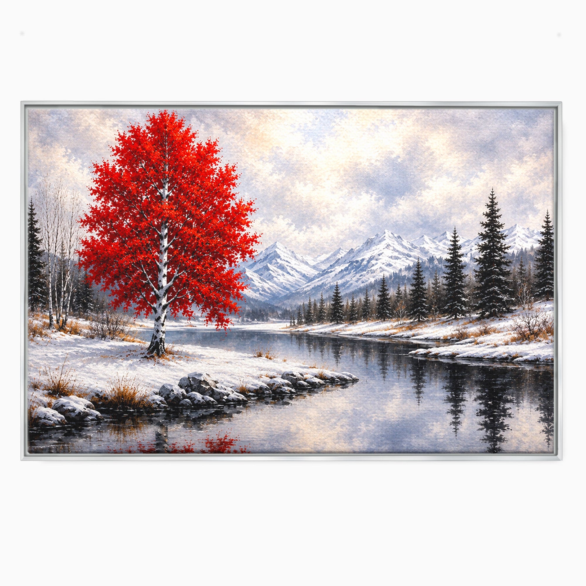 Tablou Canvas Premium LuxCanva® A1897, Armonie De Iarna, Peisaj, Iarna, Munte, Lac, Living, Natura, Culori Vibrante