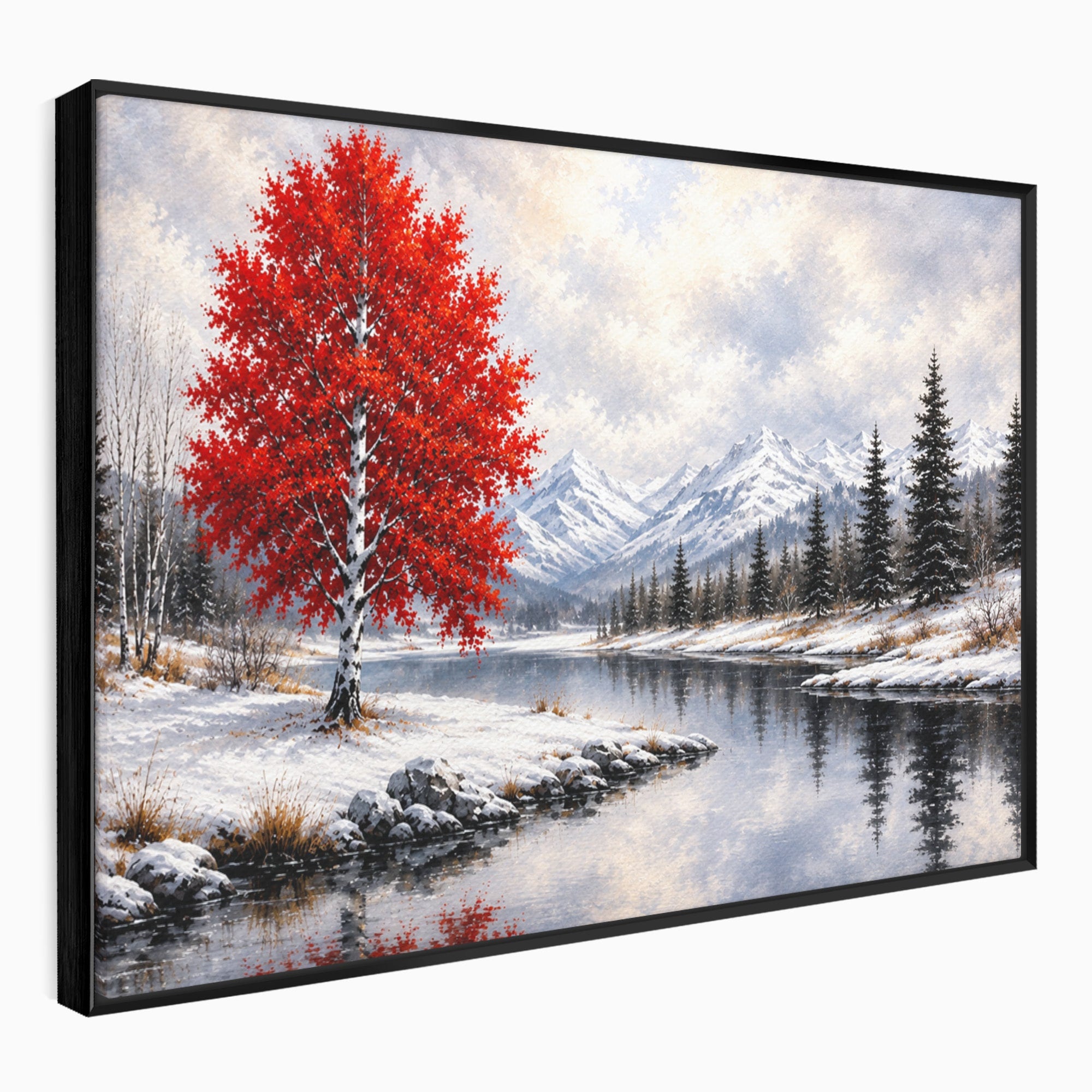 Tablou Canvas Premium LuxCanva® A1897, Armonie De Iarna, Peisaj, Iarna, Munte, Lac, Living, Natura, Culori Vibrante