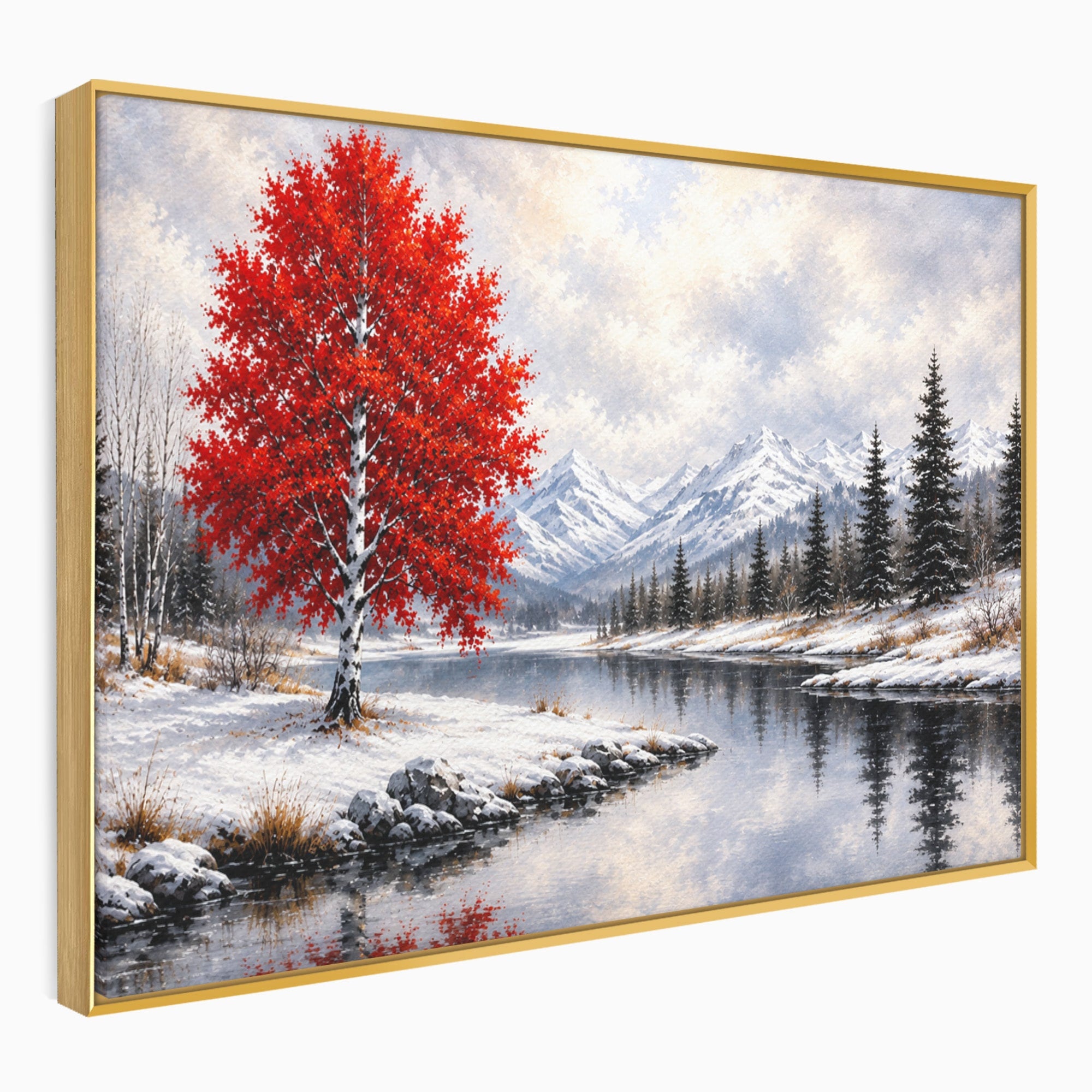 Tablou Canvas Premium LuxCanva® A1897, Armonie De Iarna, Peisaj, Iarna, Munte, Lac, Living, Natura, Culori Vibrante