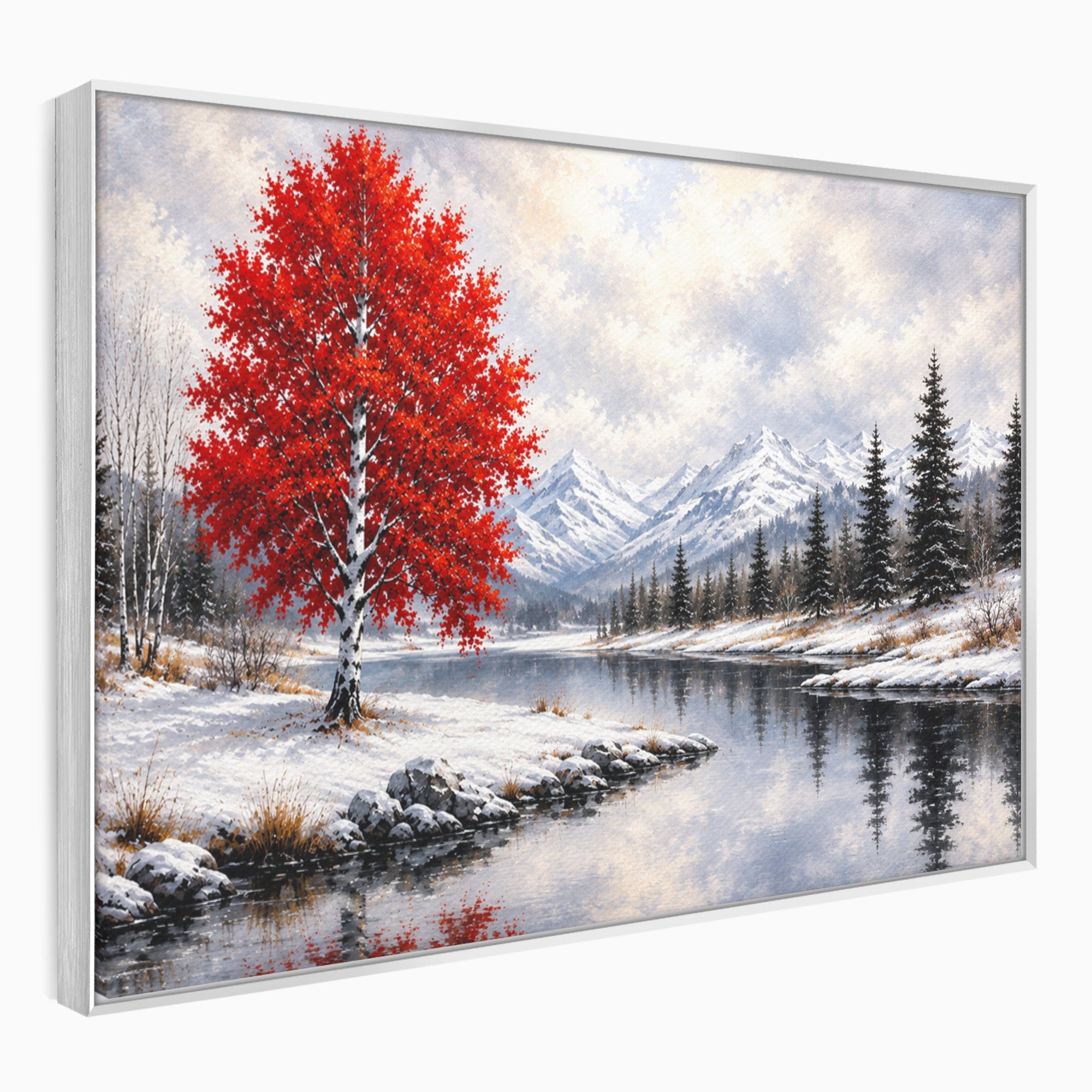 Tablou Canvas Premium LuxCanva® A1897, Armonie De Iarna, Peisaj, Iarna, Munte, Lac, Living, Natura, Culori Vibrante