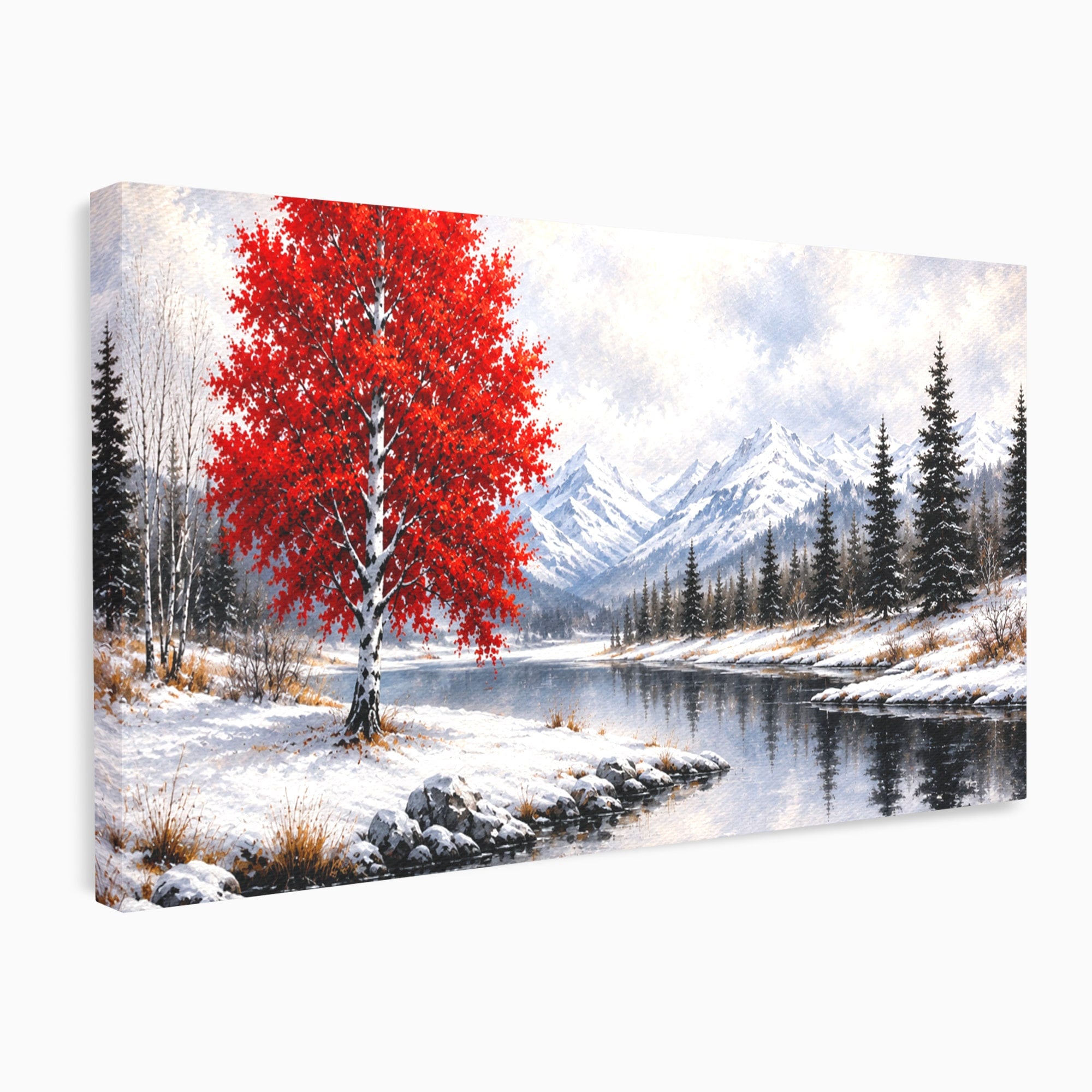 Tablou Canvas Premium LuxCanva® A1897, Armonie De Iarna, Peisaj, Iarna, Munte, Lac, Living, Natura, Culori Vibrante
