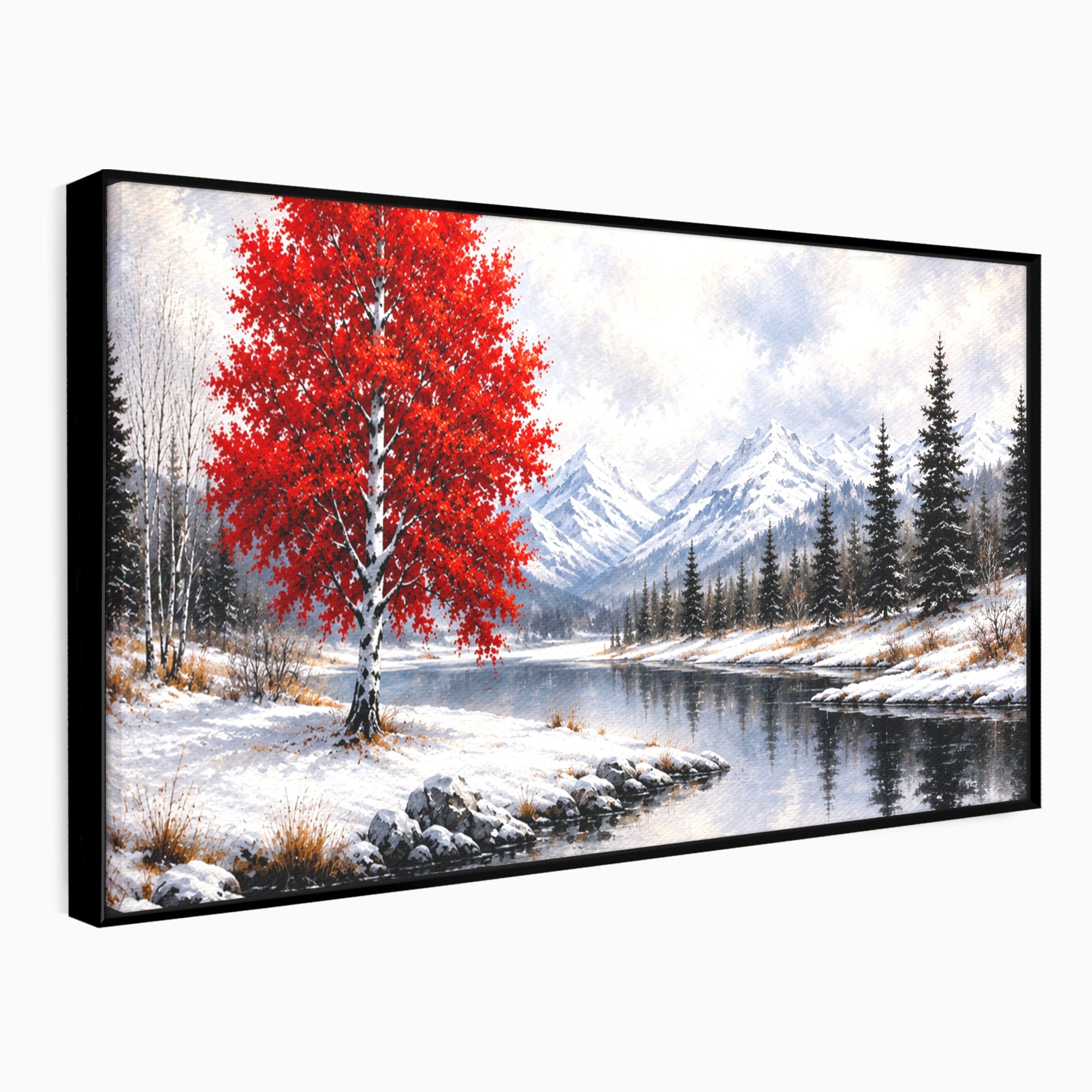 Tablou Canvas Premium LuxCanva® A1897, Armonie De Iarna, Peisaj, Iarna, Munte, Lac, Living, Natura, Culori Vibrante