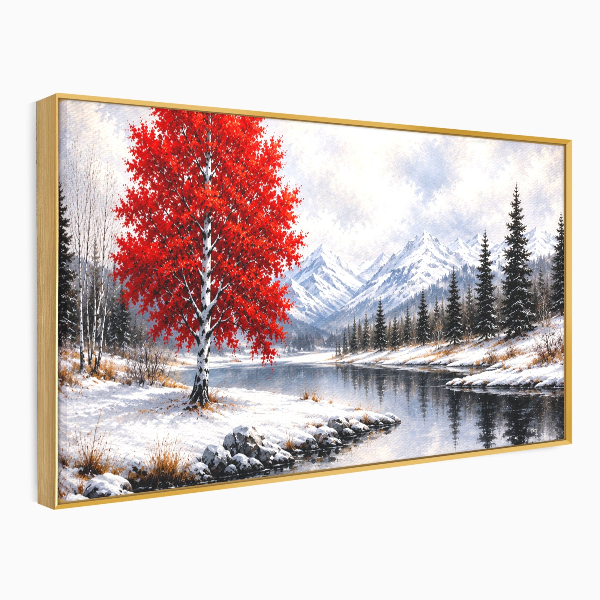 Tablou Canvas Premium LuxCanva® A1897, Armonie De Iarna, Peisaj, Iarna, Munte, Lac, Living, Natura, Culori Vibrante