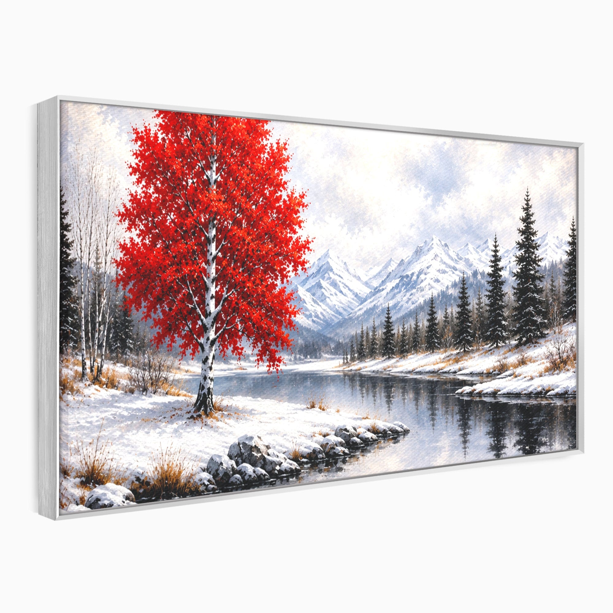 Tablou Canvas Premium LuxCanva® A1897, Armonie De Iarna, Peisaj, Iarna, Munte, Lac, Living, Natura, Culori Vibrante