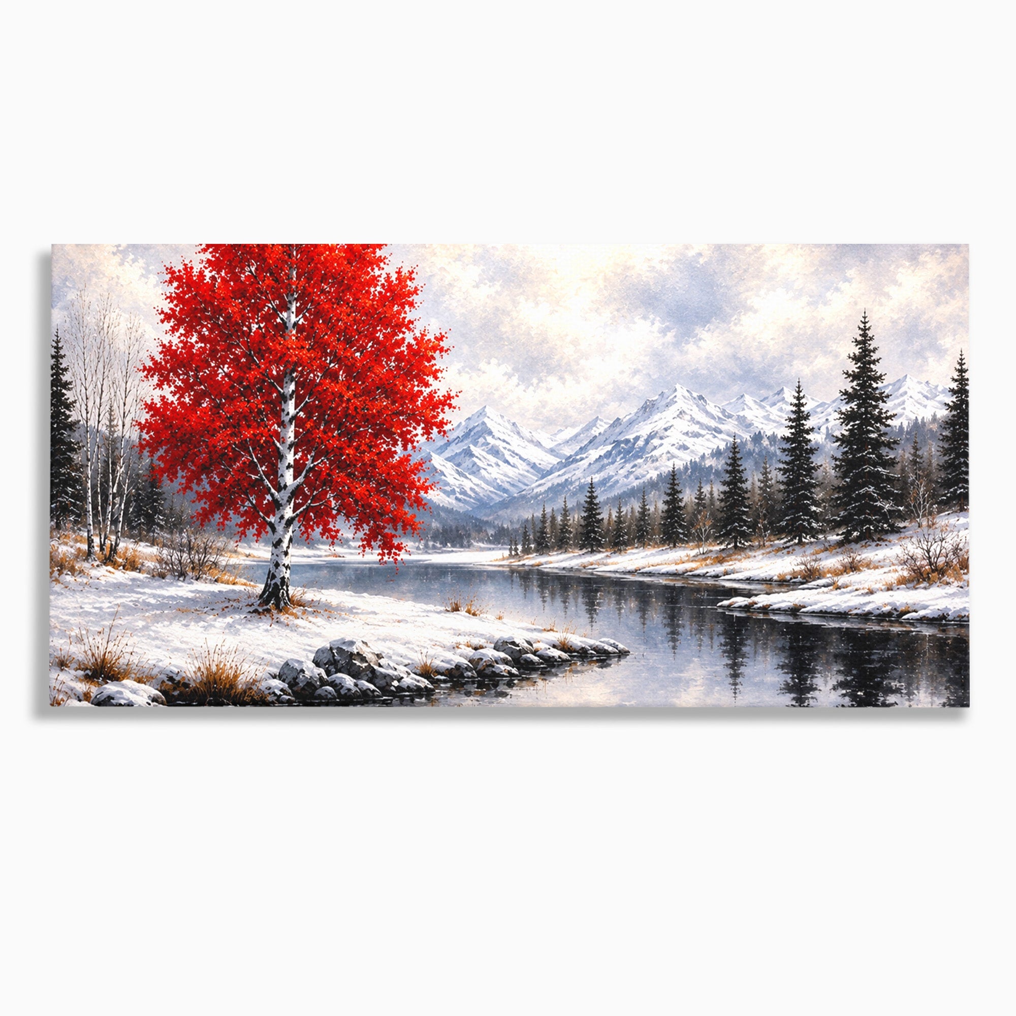 Tablou Canvas Premium LuxCanva® A1897, Armonie De Iarna, Peisaj, Iarna, Munte, Lac, Living, Natura, Culori Vibrante