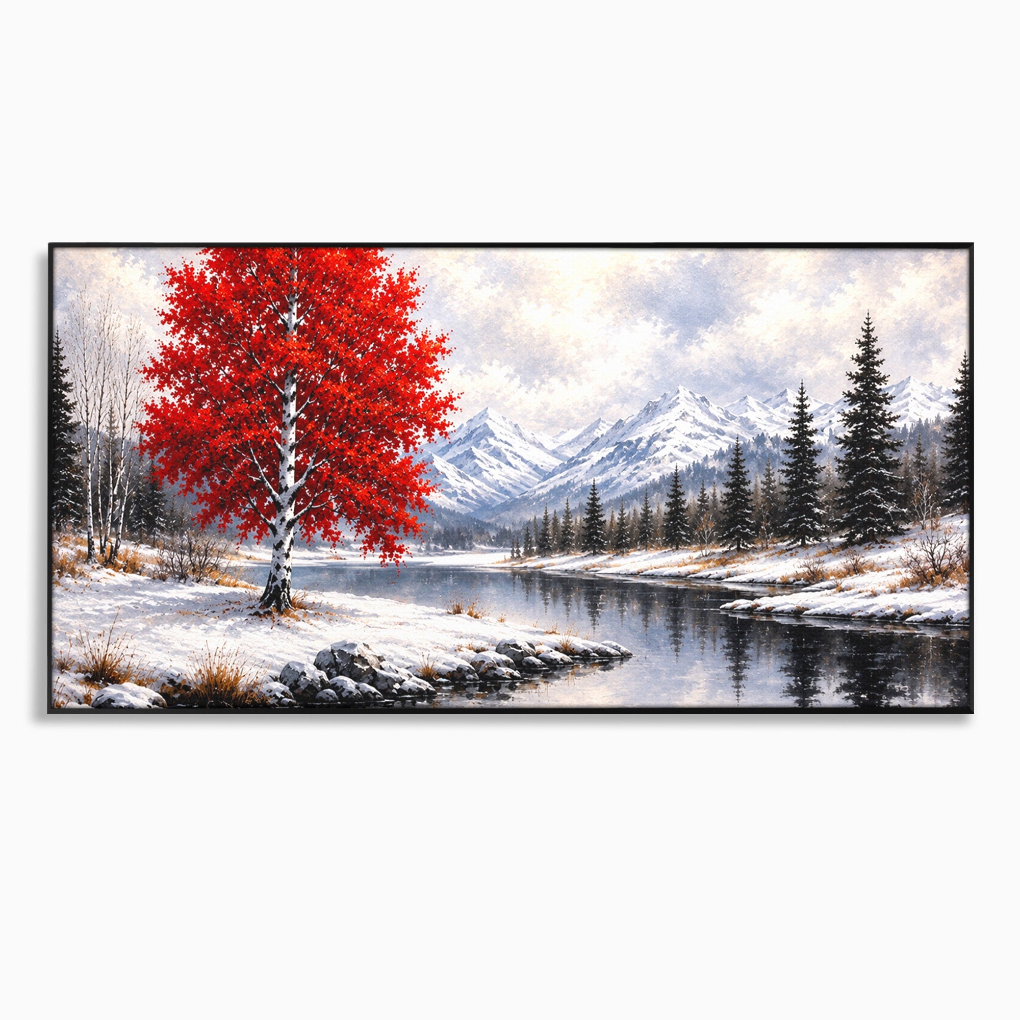Tablou Canvas Premium LuxCanva® A1897, Armonie De Iarna, Peisaj, Iarna, Munte, Lac, Living, Natura, Culori Vibrante